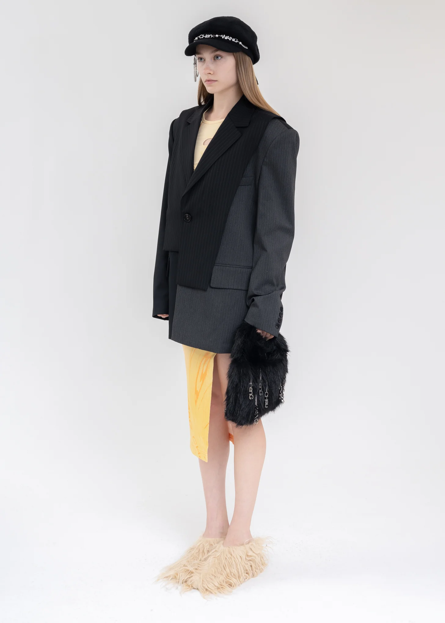 Black Metal Embellishment Faux Fur Bag - Image 4