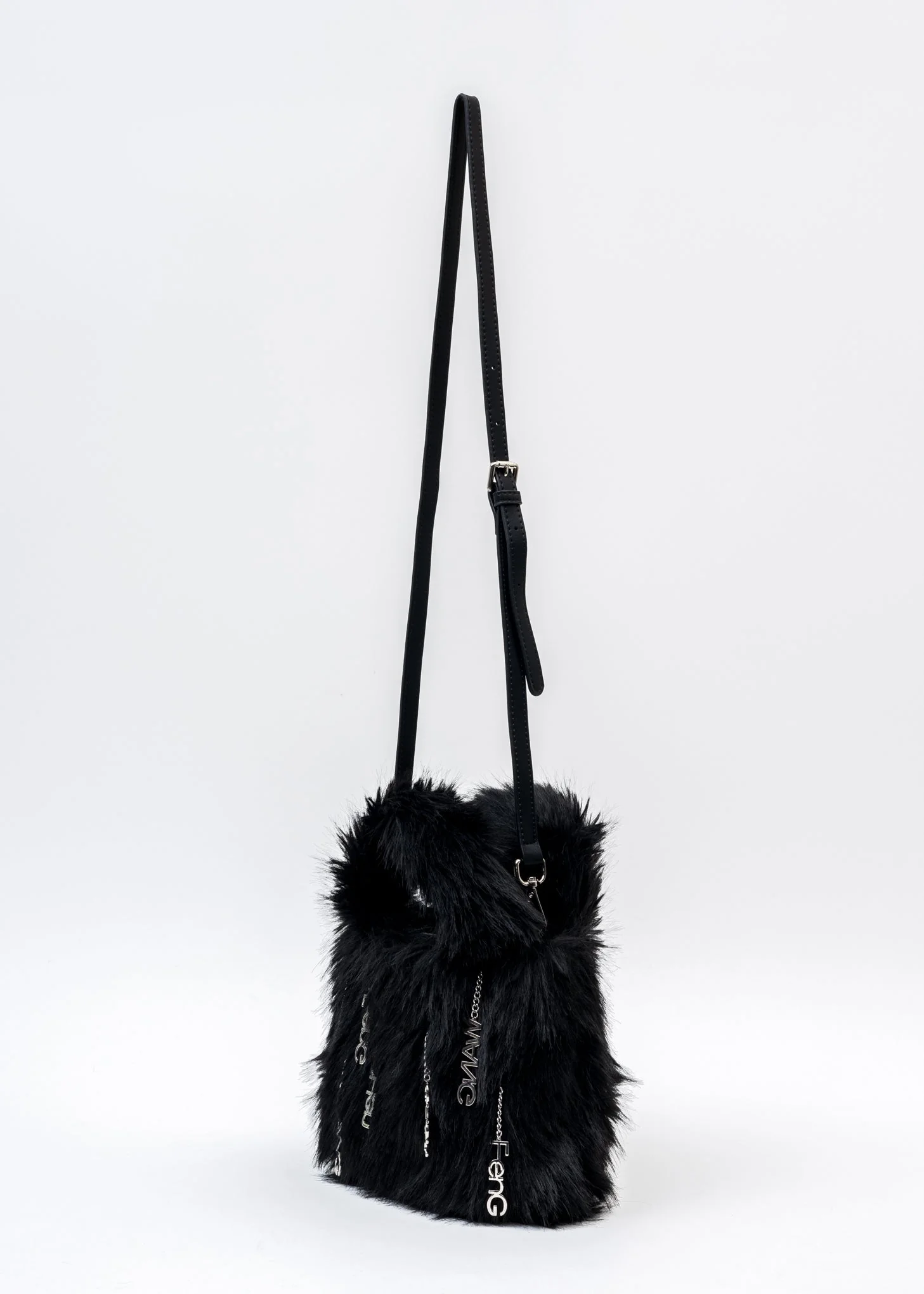 Black Metal Embellishment Faux Fur Bag - Image 6