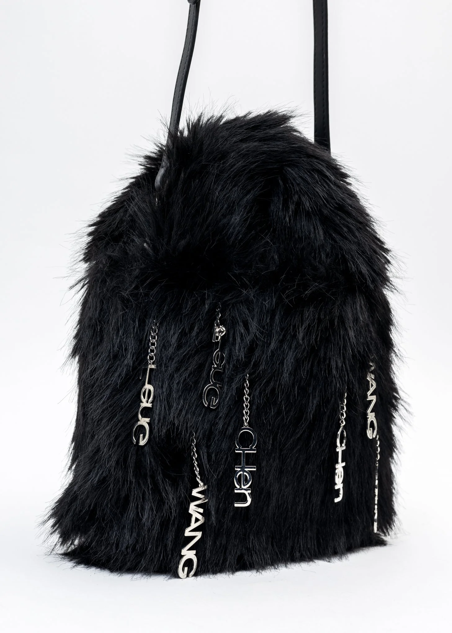 Black Metal Embellishment Faux Fur Bag - Image 7