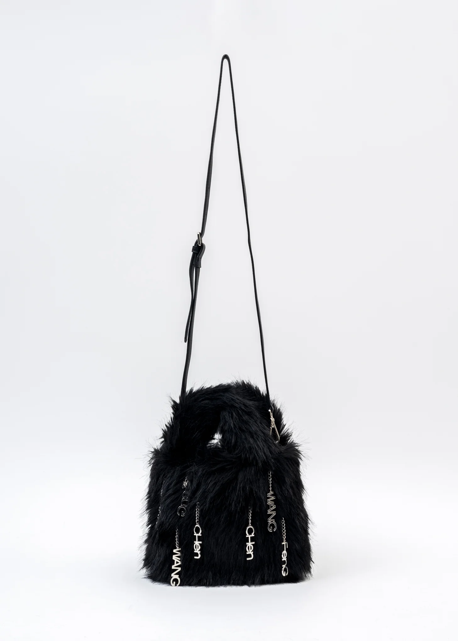 Black Metal Embellishment Faux Fur Bag