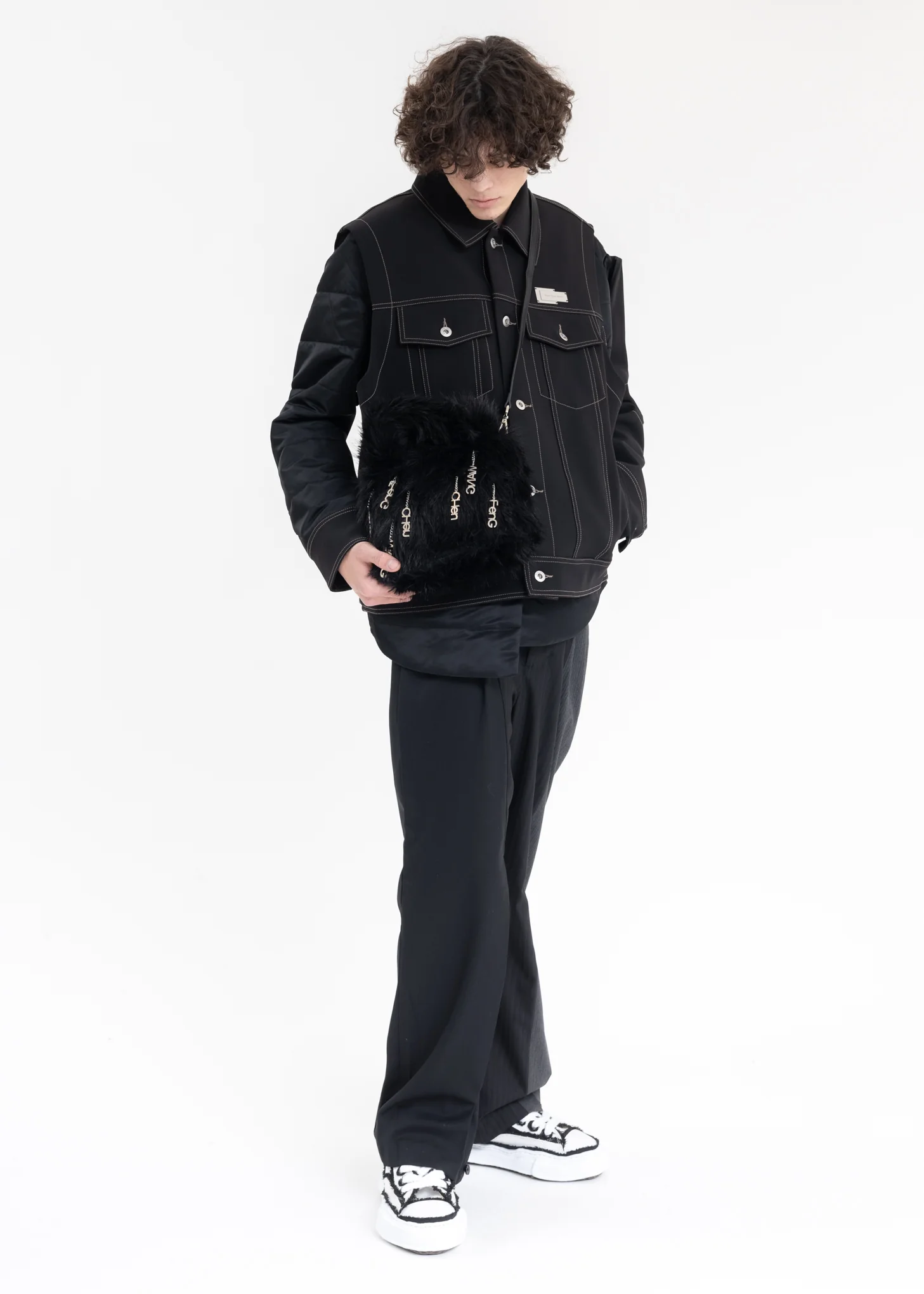 Black Metal Embellishment Faux Fur Bag - Image 5