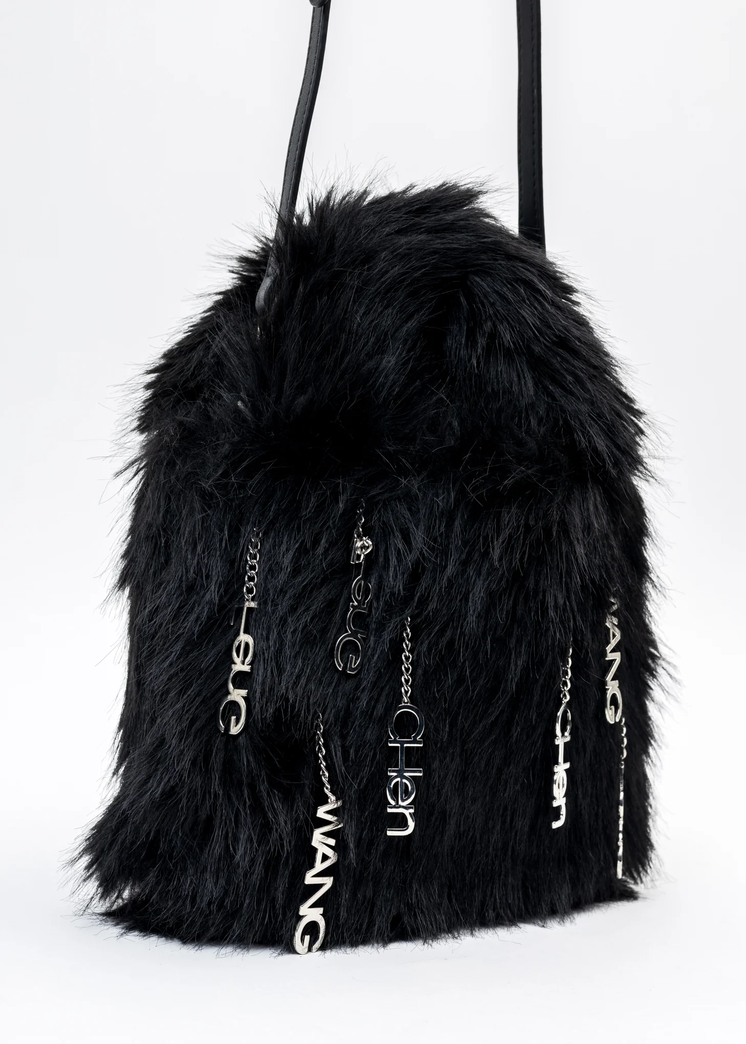 Black Metal Embellishment Faux Fur Bag - Image 7