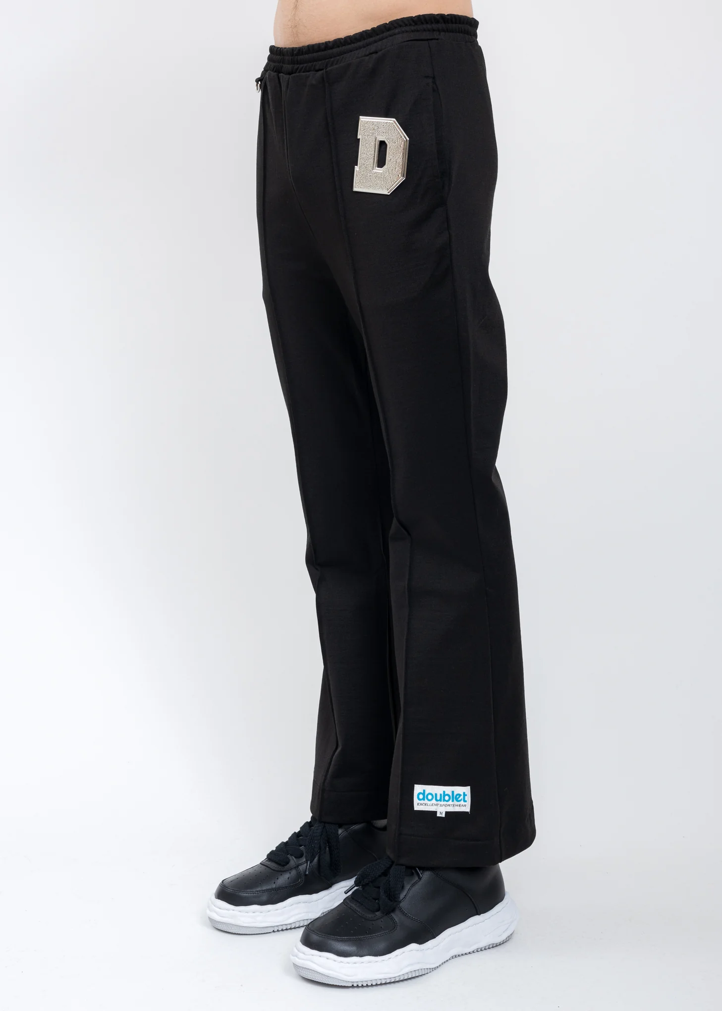 Black METAL LETTER Track Pants