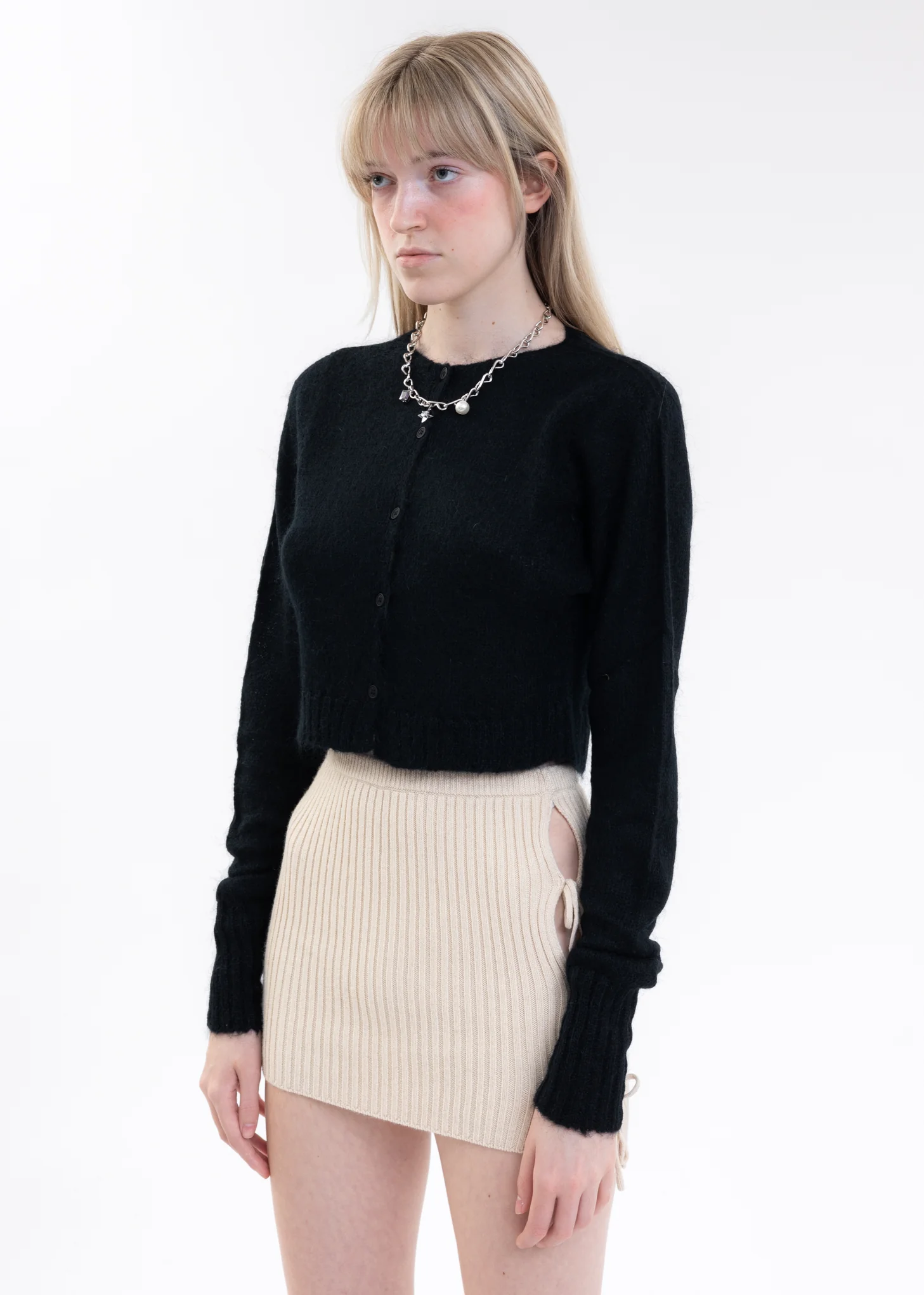 Black MOHAIR RIBBED CARDIGAN - Image 2