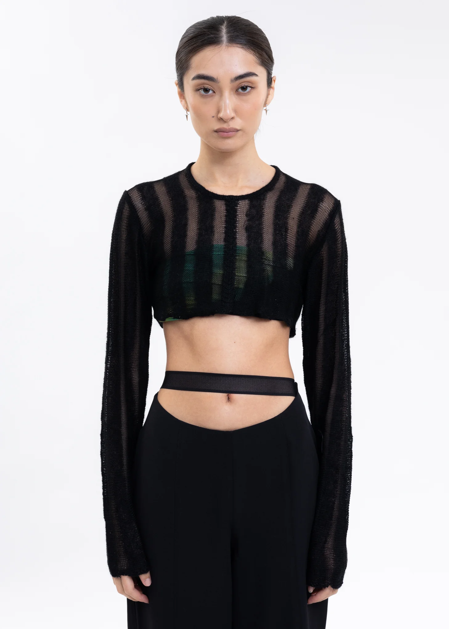 Black Mohair Stripe Crop Top