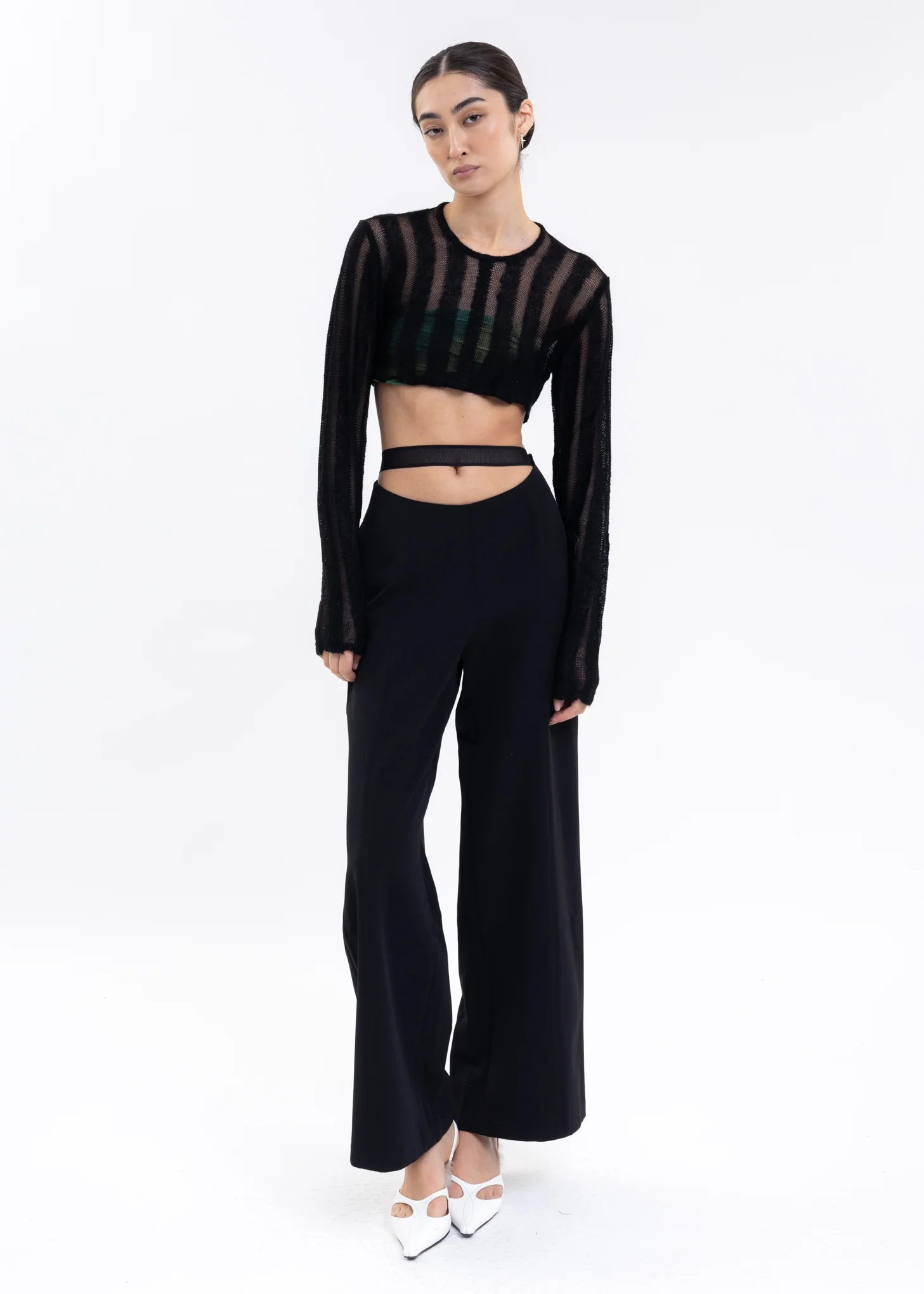Black Mohair Stripe Crop Top - Image 5