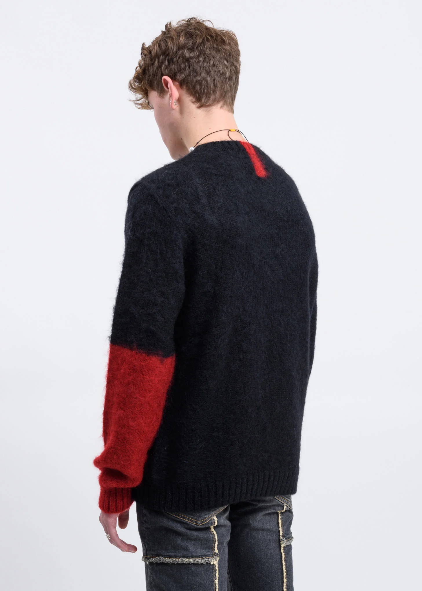 Black Mohair Sweater w/ Red Colour Block - Image 2