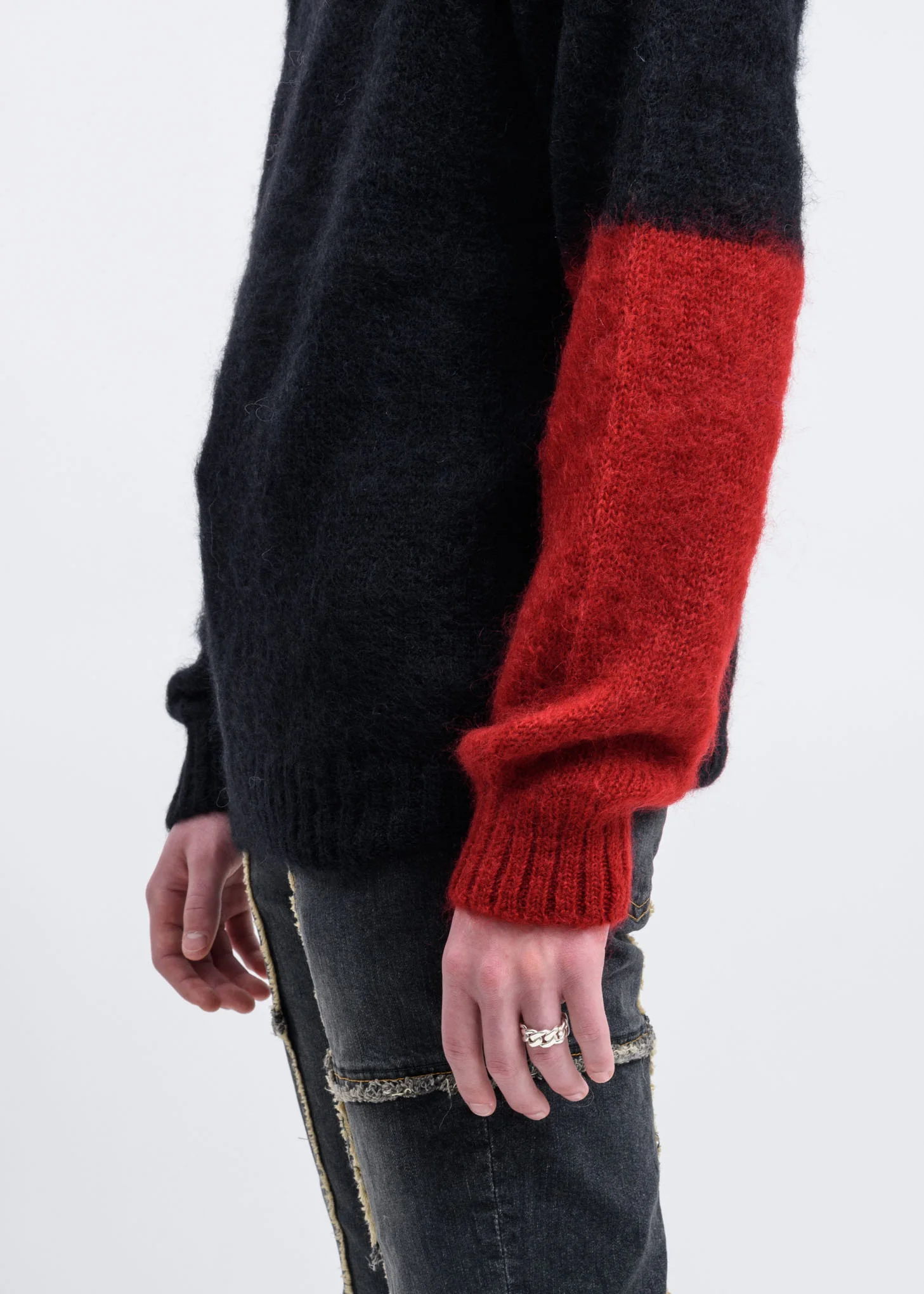 Black Mohair Sweater w/ Red Colour Block - Image 3