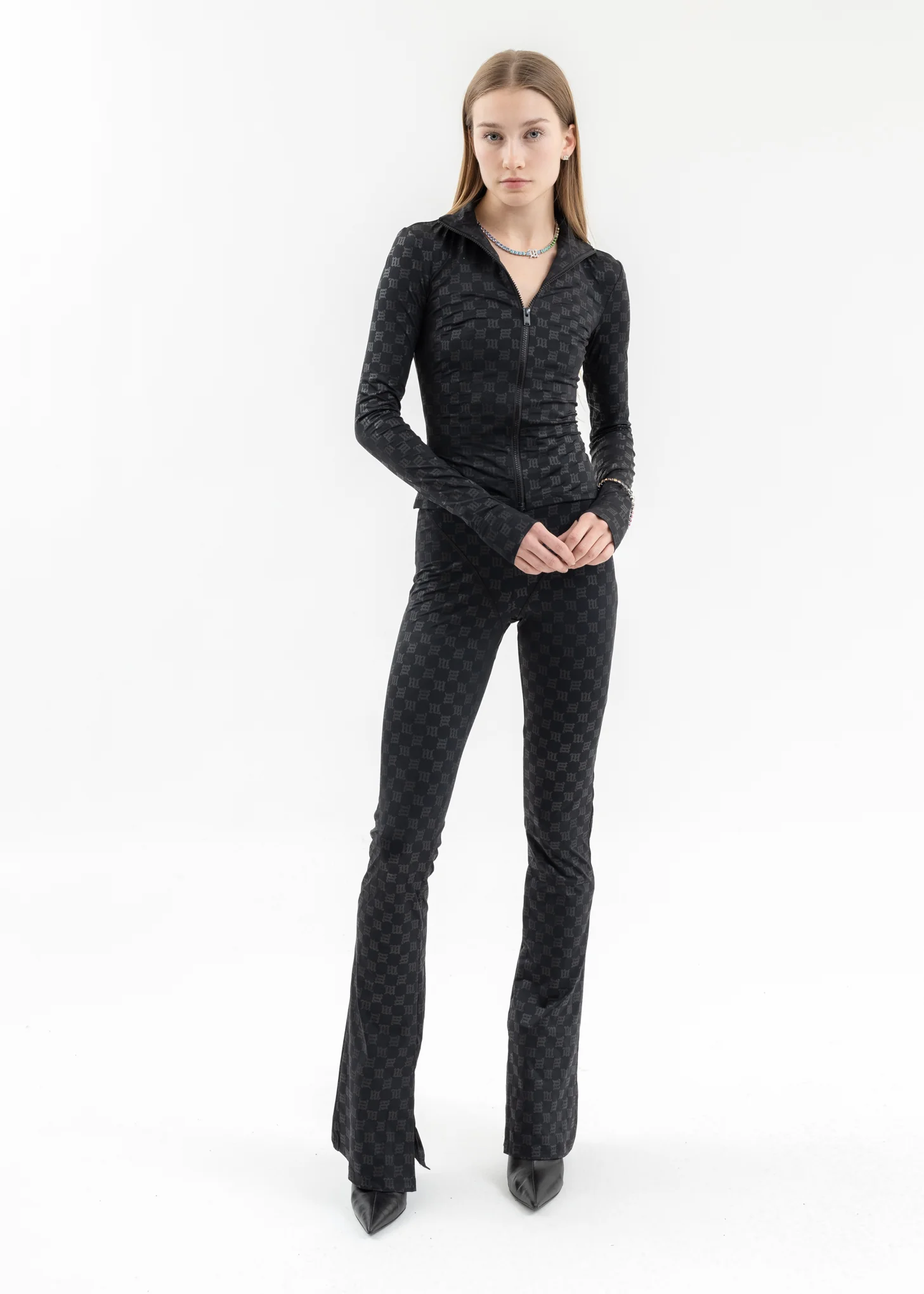BLACK MONOGRAM FLARED TROUSERS - Image 7