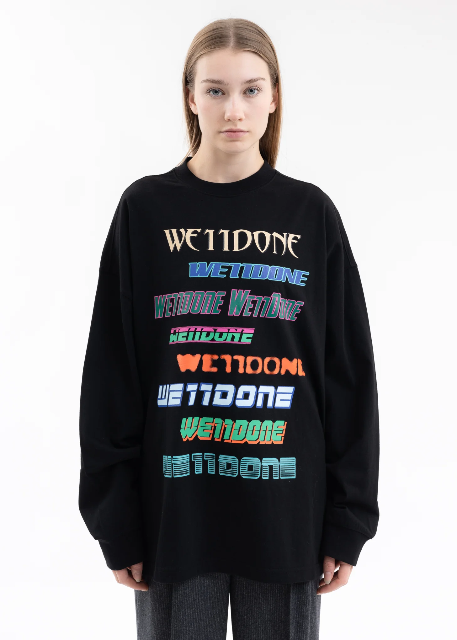 BLACK MULTI LOGO LONG- SLEEVED T-SHIRT