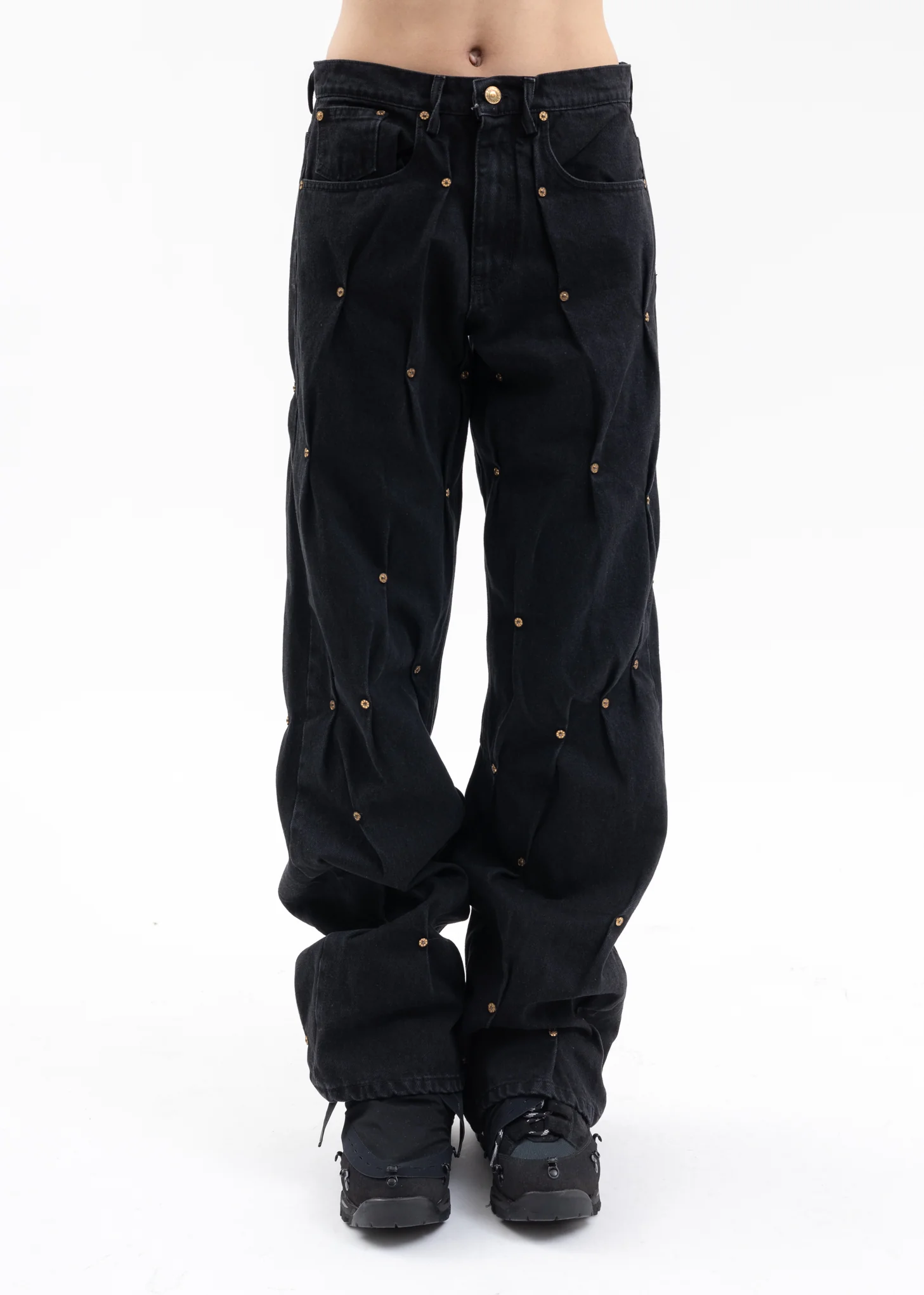 BLACK MULTI RIVET DENIM PANTS - Image 3