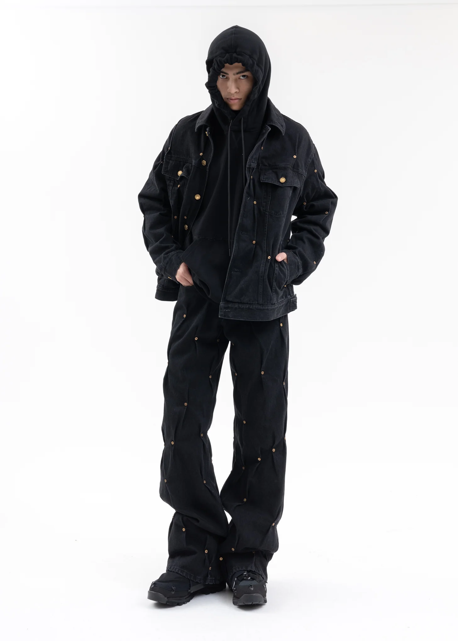 BLACK MULTI RIVET DENIM PANTS - Image 7