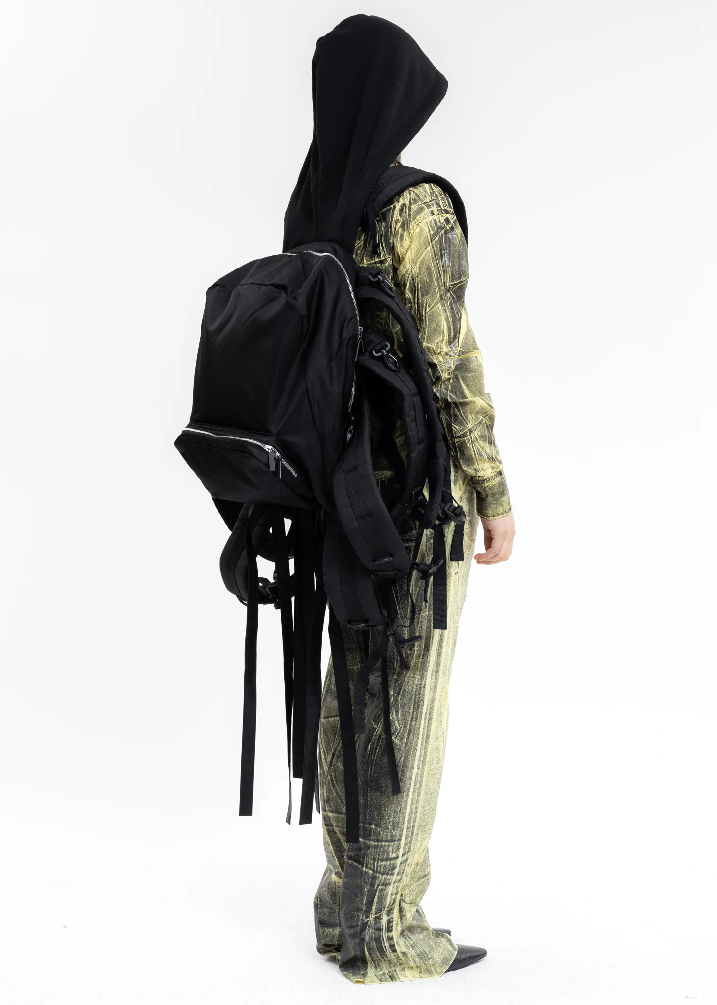 Black Multi Strap Hoodie Backpack