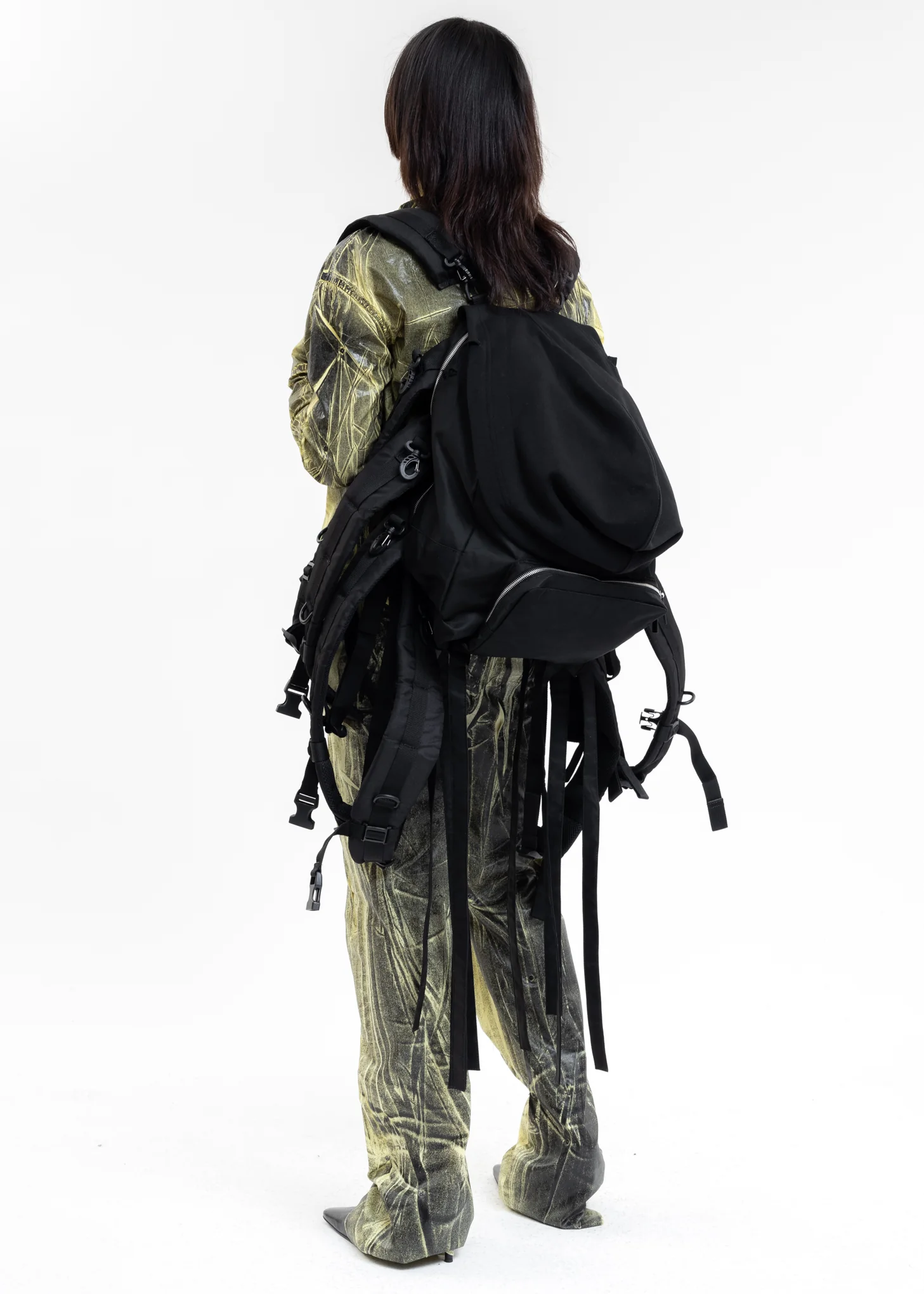 Black Multi Strap Hoodie Backpack - Image 3