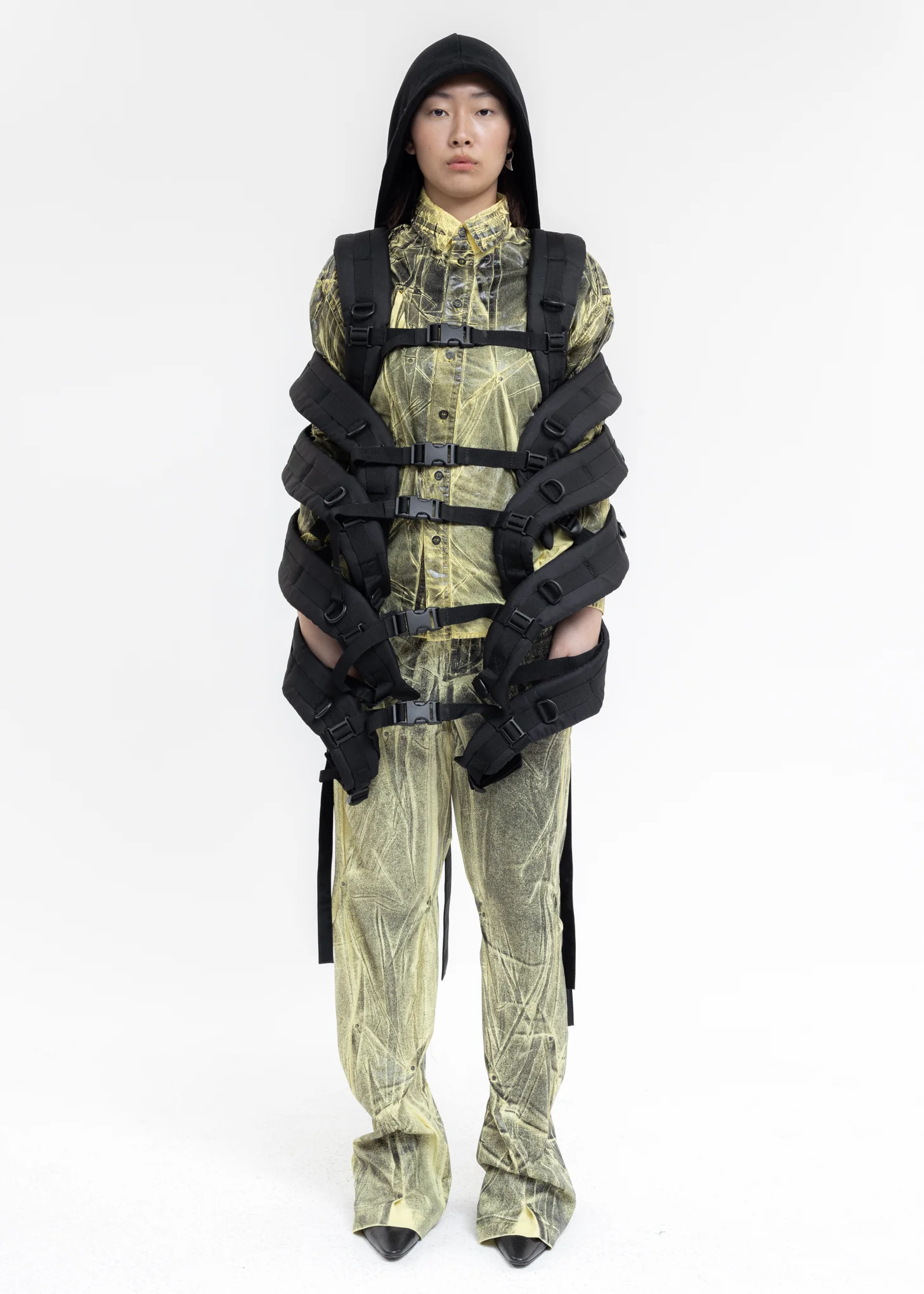 Black Multi Strap Hoodie Backpack - Image 4