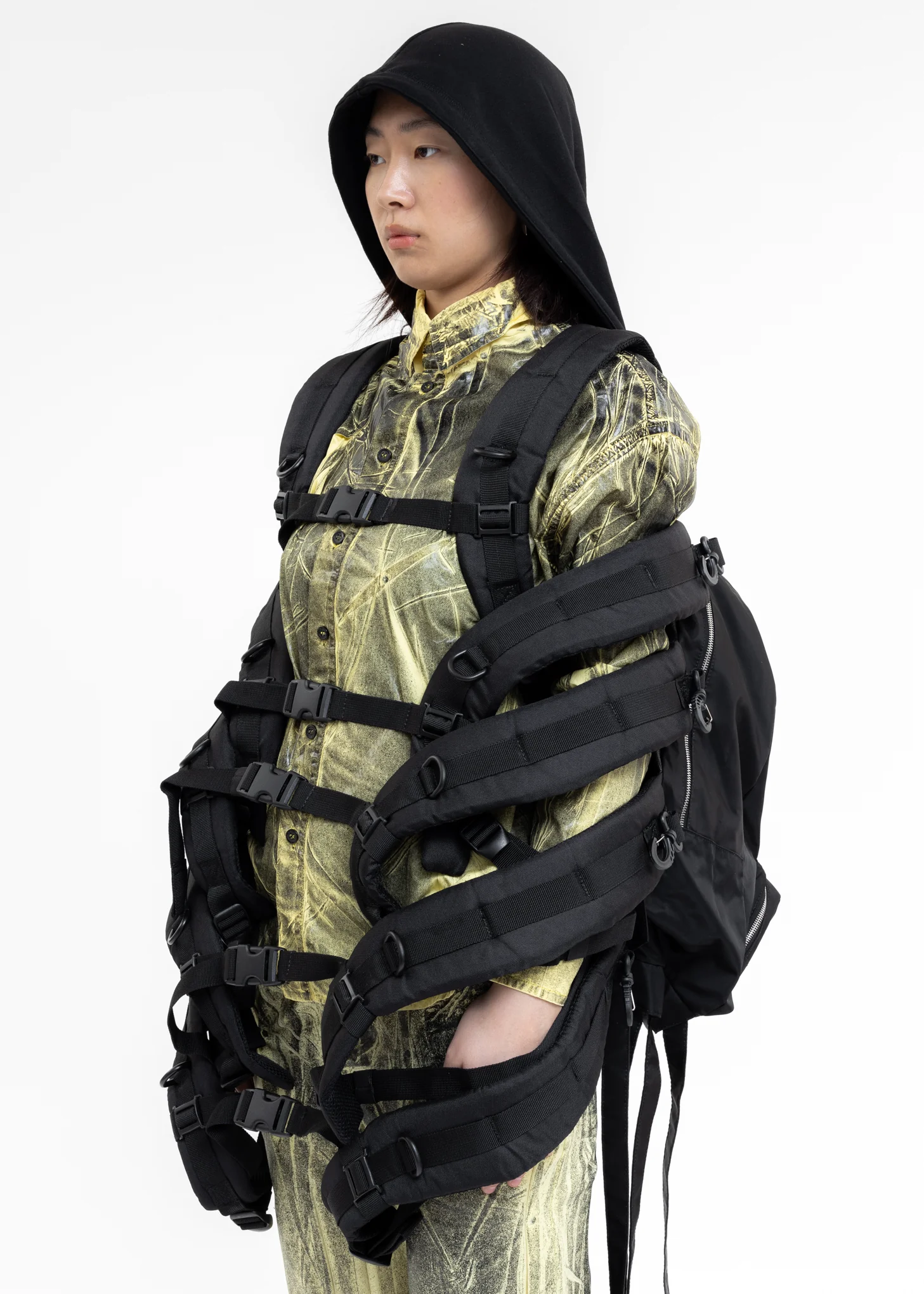 Black Multi Strap Hoodie Backpack - Image 5