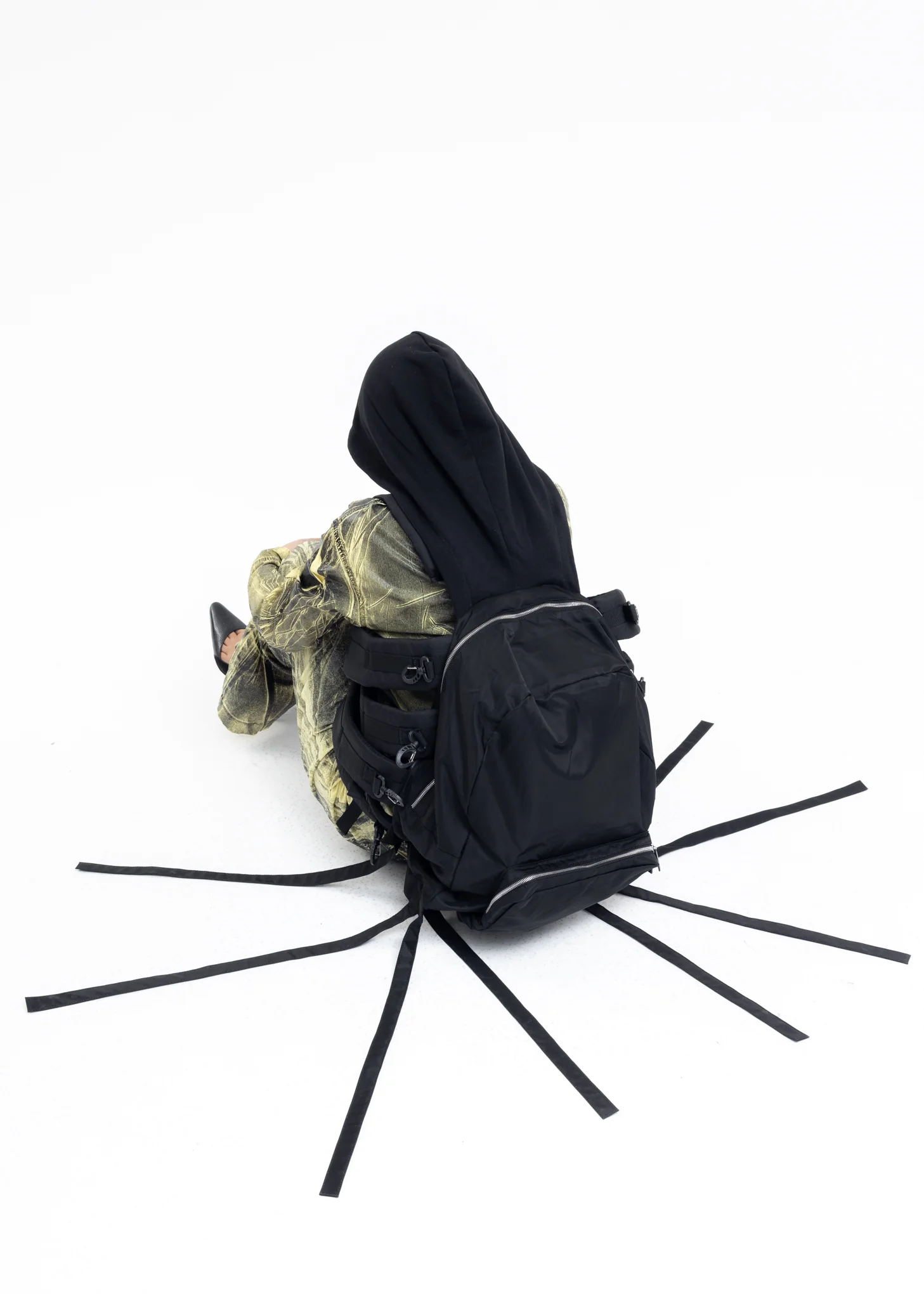 Black Multi Strap Hoodie Backpack - Image 6