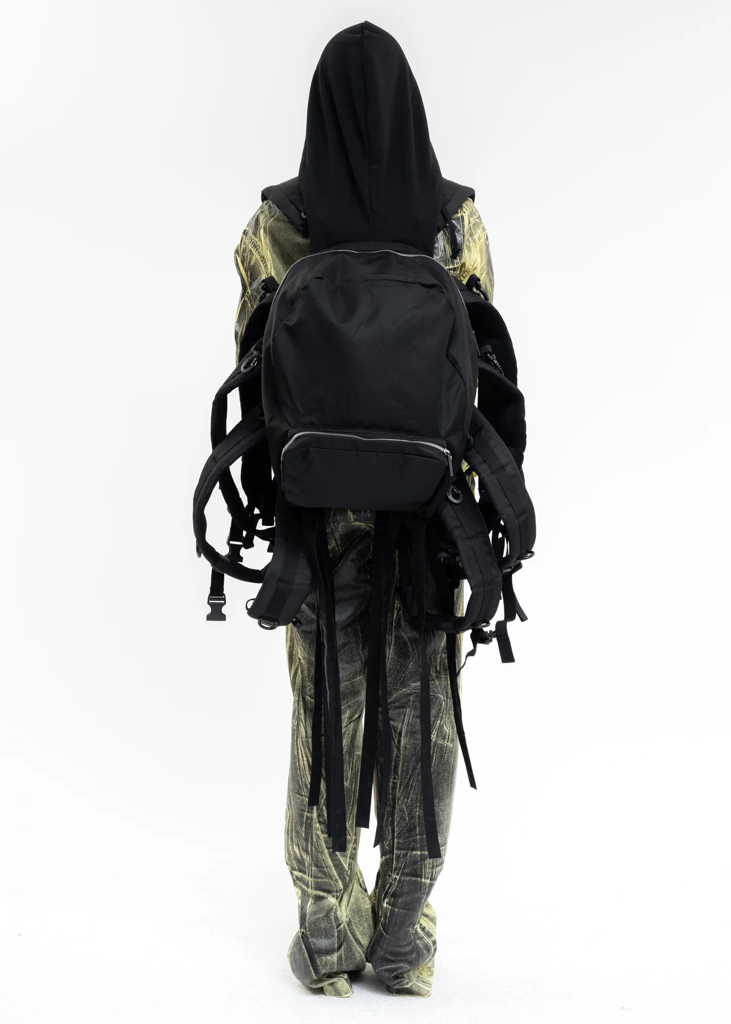 Black Multi Strap Hoodie Backpack - Image 9