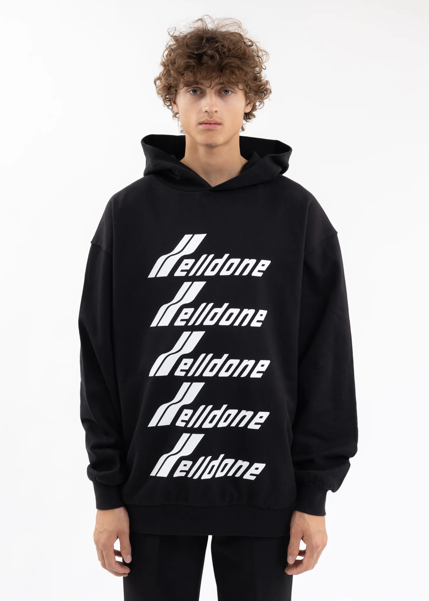 BLACK MULTIPLE FRONT LOGO HOODIE