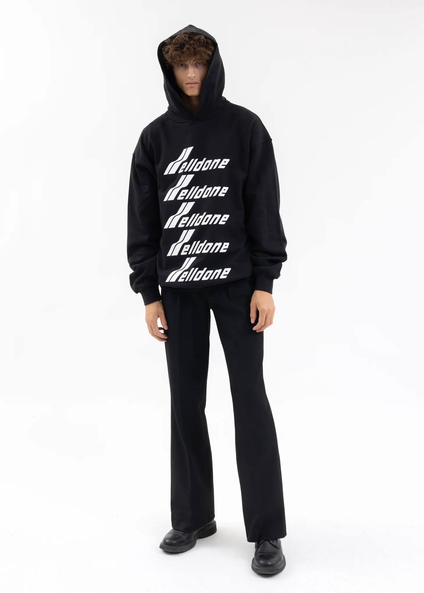 BLACK MULTIPLE FRONT LOGO HOODIE - Image 5
