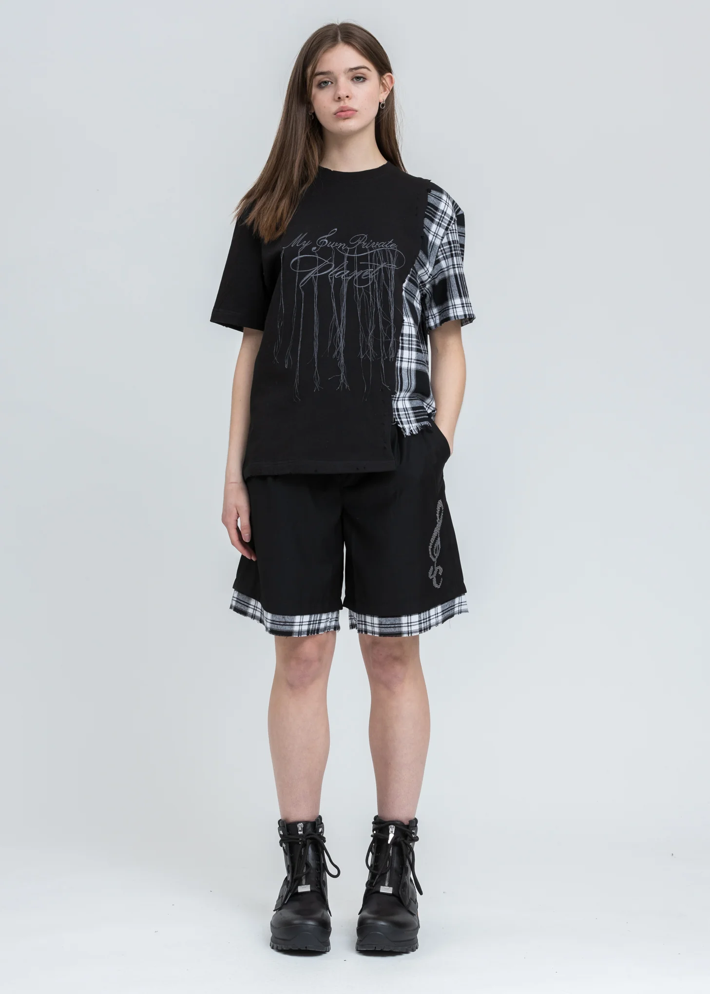 Black “My Own Private Planet” Panelled T-Shirt - Image 5