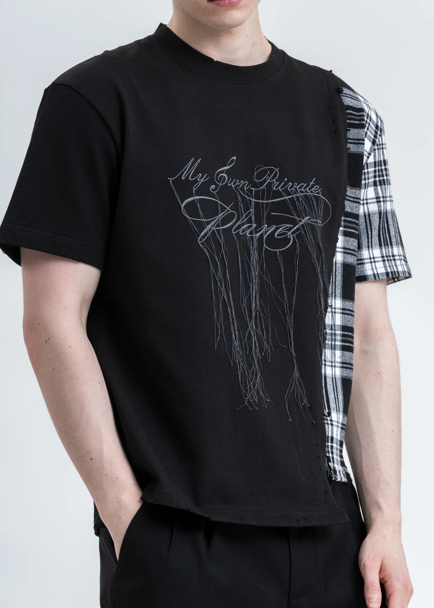 Black “My Own Private Planet” Panelled T-Shirt - Image 4