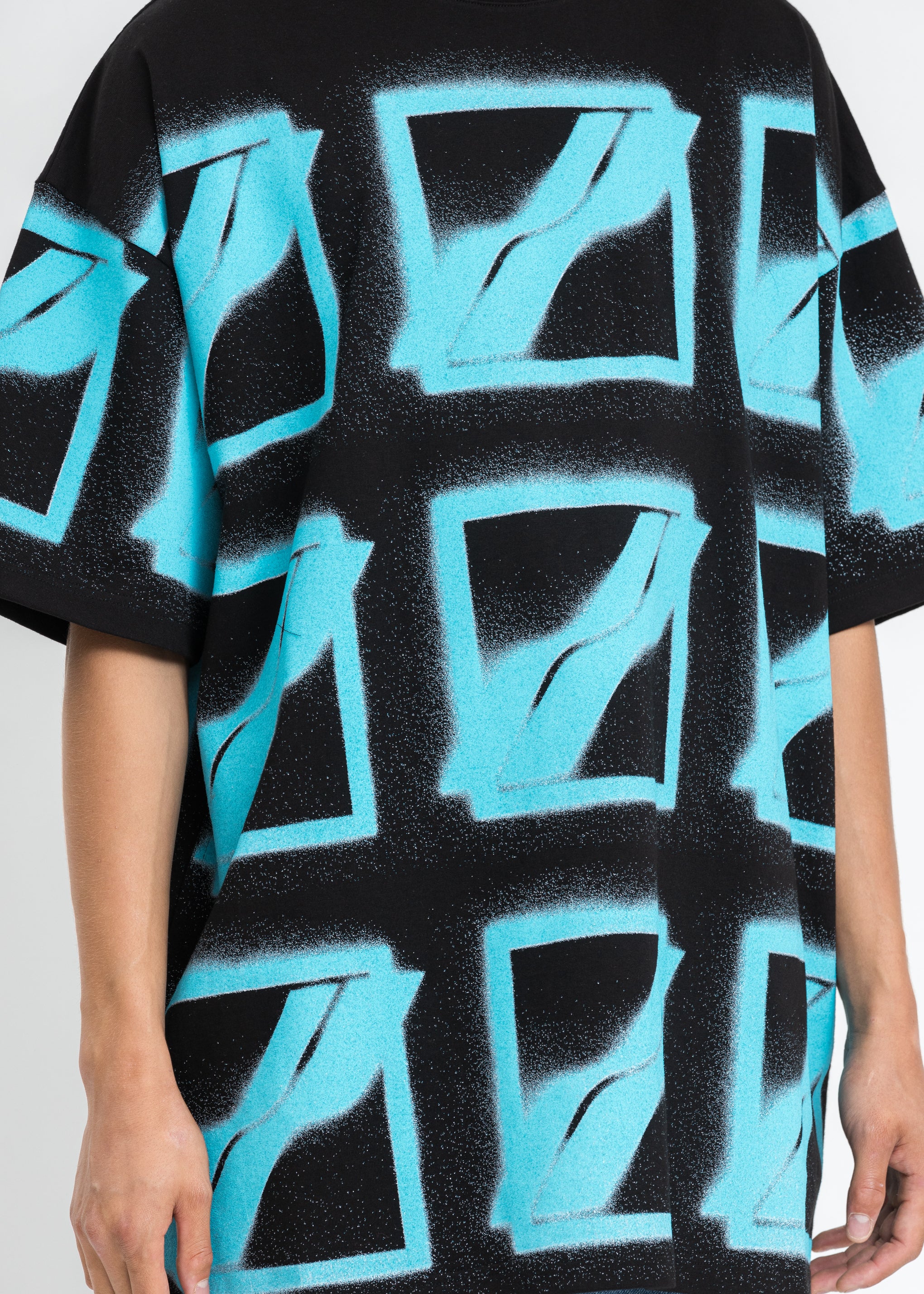 Black Neon Blue Logo T-Shirt - Image 4