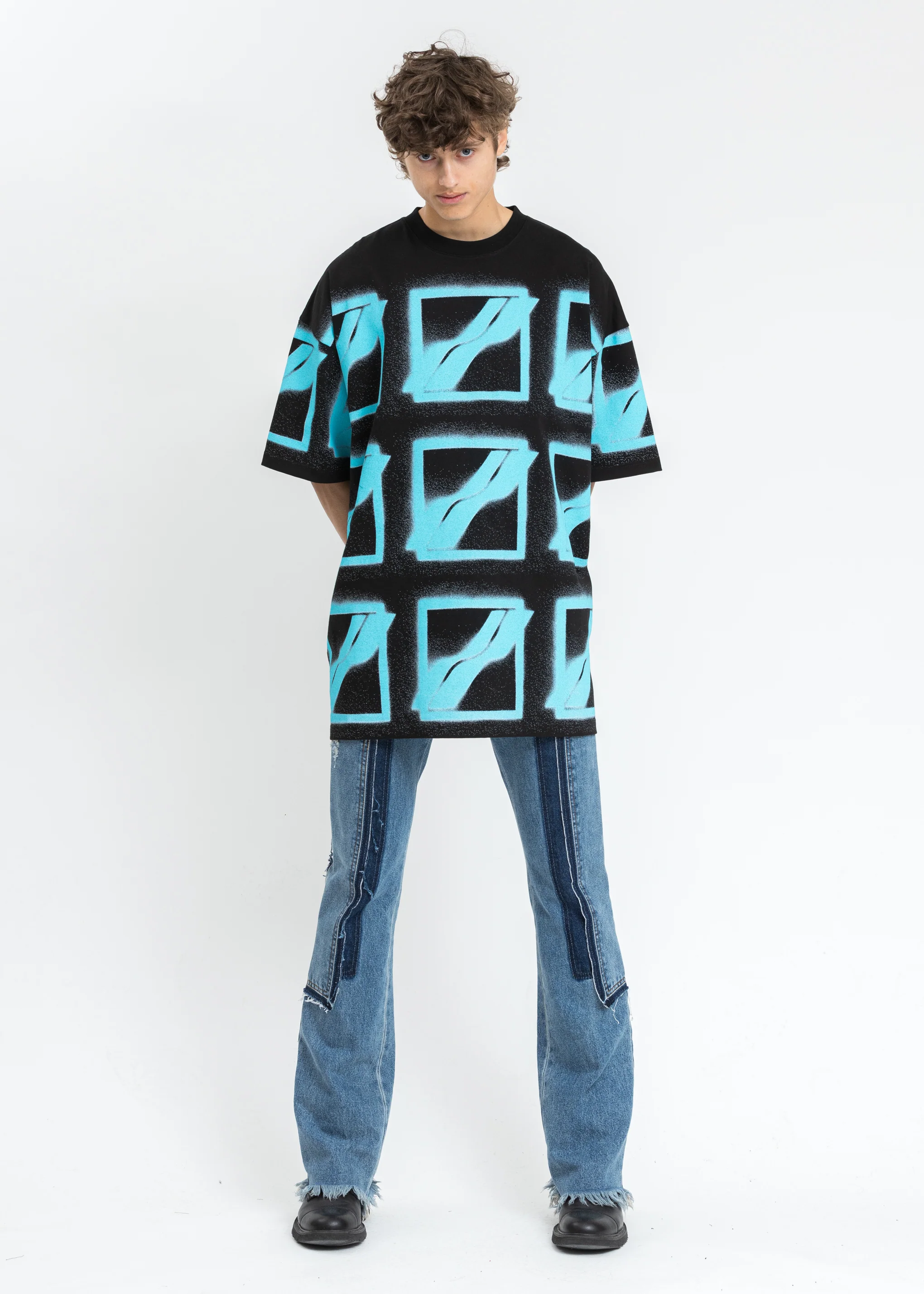 Black Neon Blue Logo T-Shirt - Image 5