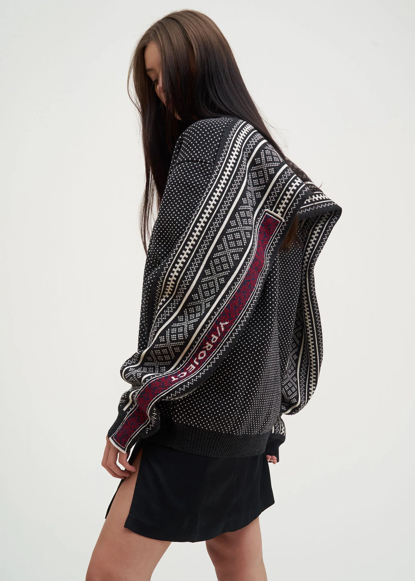Black Norwegian Paneled Knit Sweater