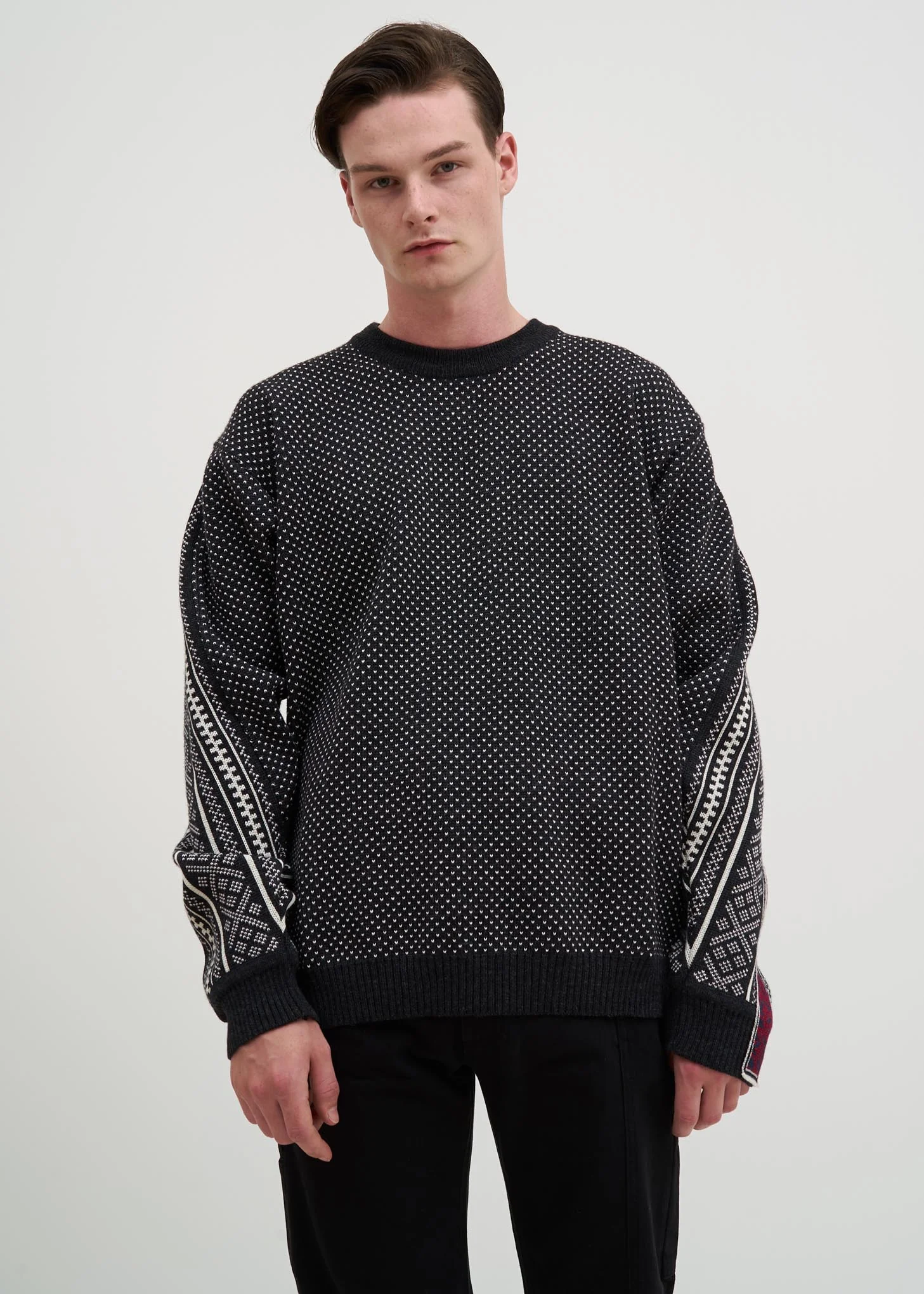 Black Norwegian Paneled Knit Sweater - Image 2