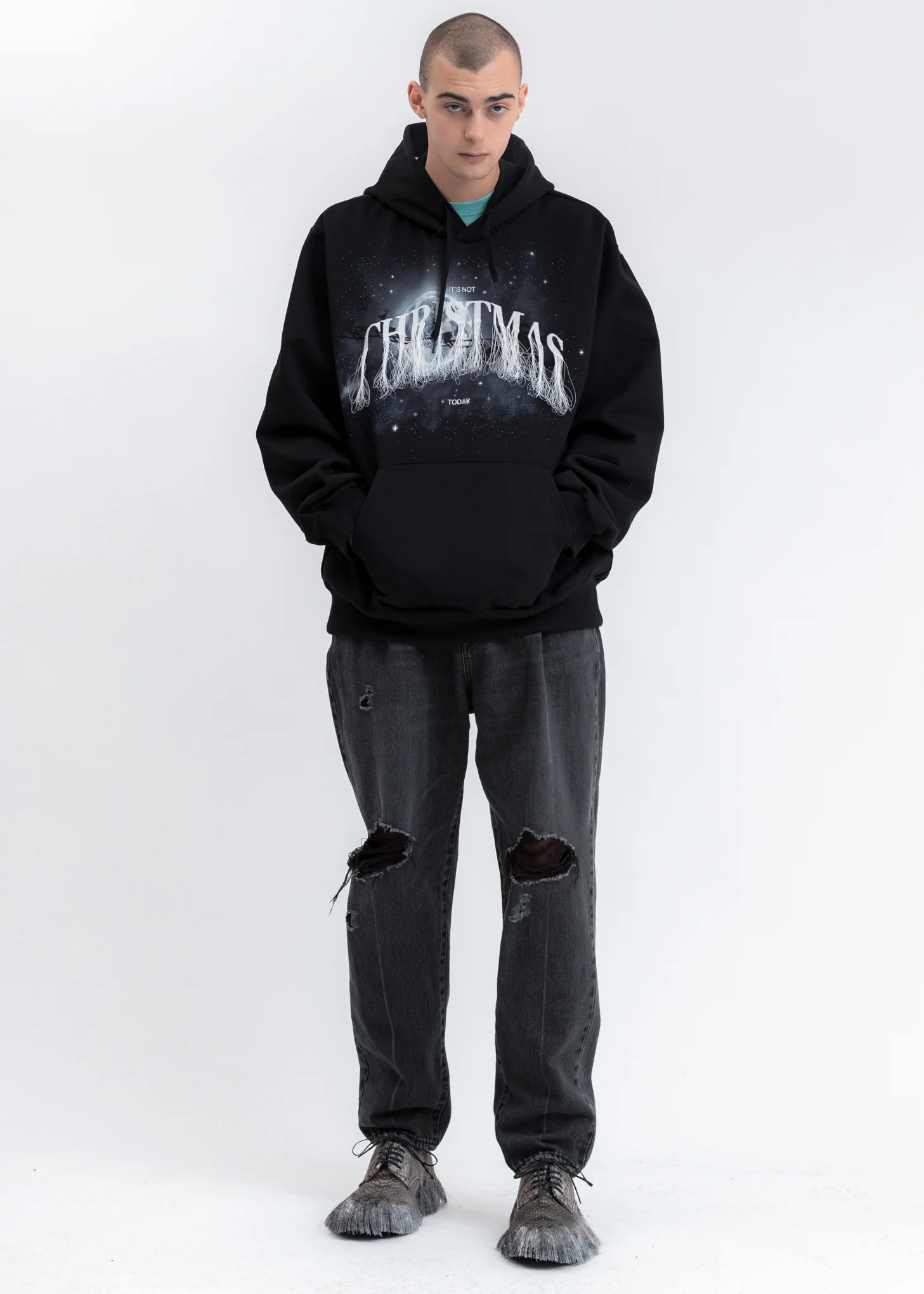 Black Not Christmas Embroidery Hoodie - Image 5