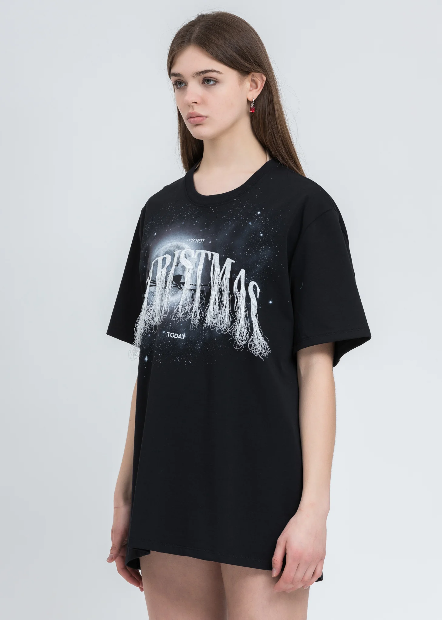 Black Not Christmas Embroidery T-Shirt - Image 3