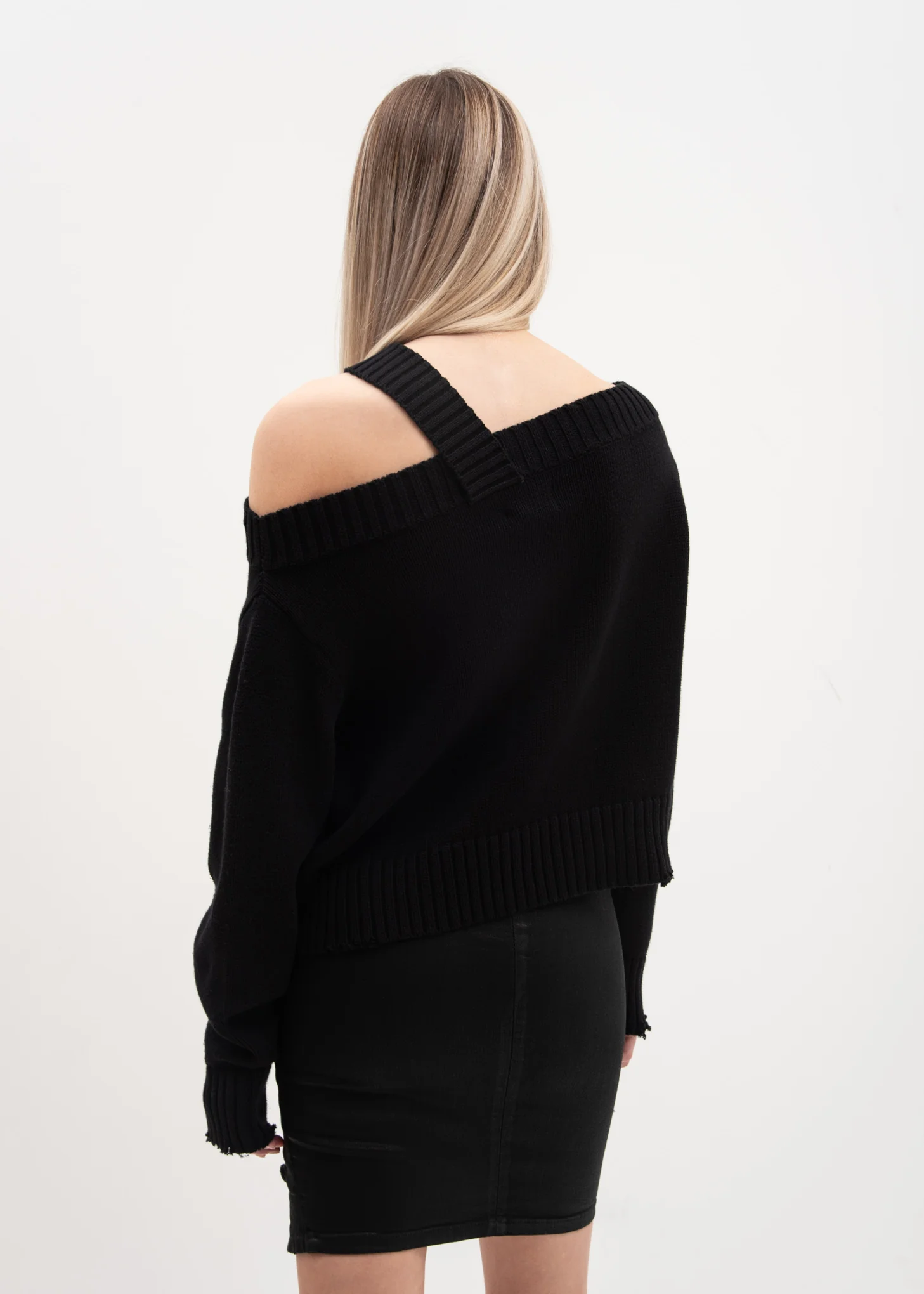 Black Off Shoulder Beckett Sweater - Image 2