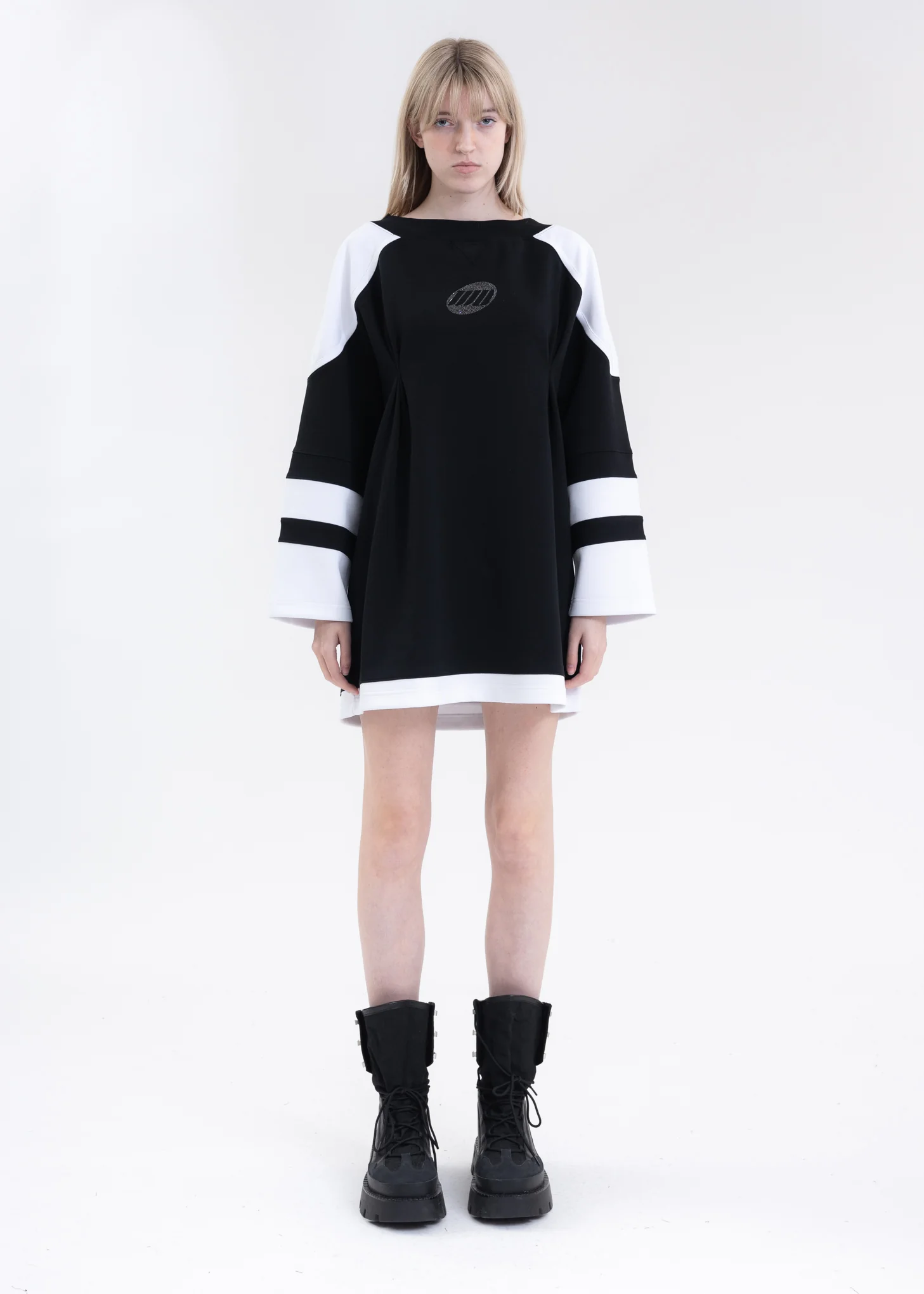 BLACK OFF SHOULDER RUGBY DRESS