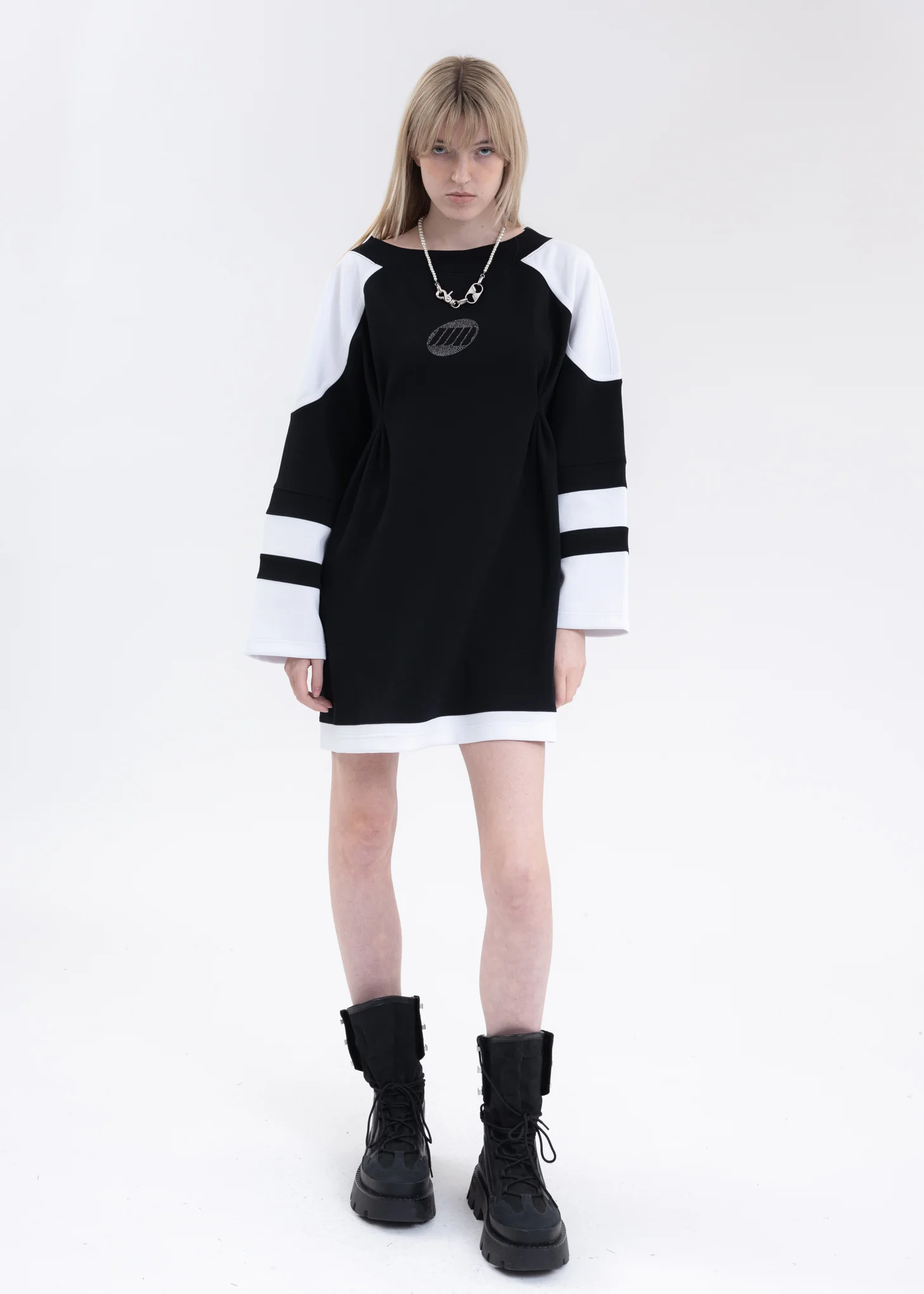 BLACK OFF SHOULDER RUGBY DRESS - Image 7