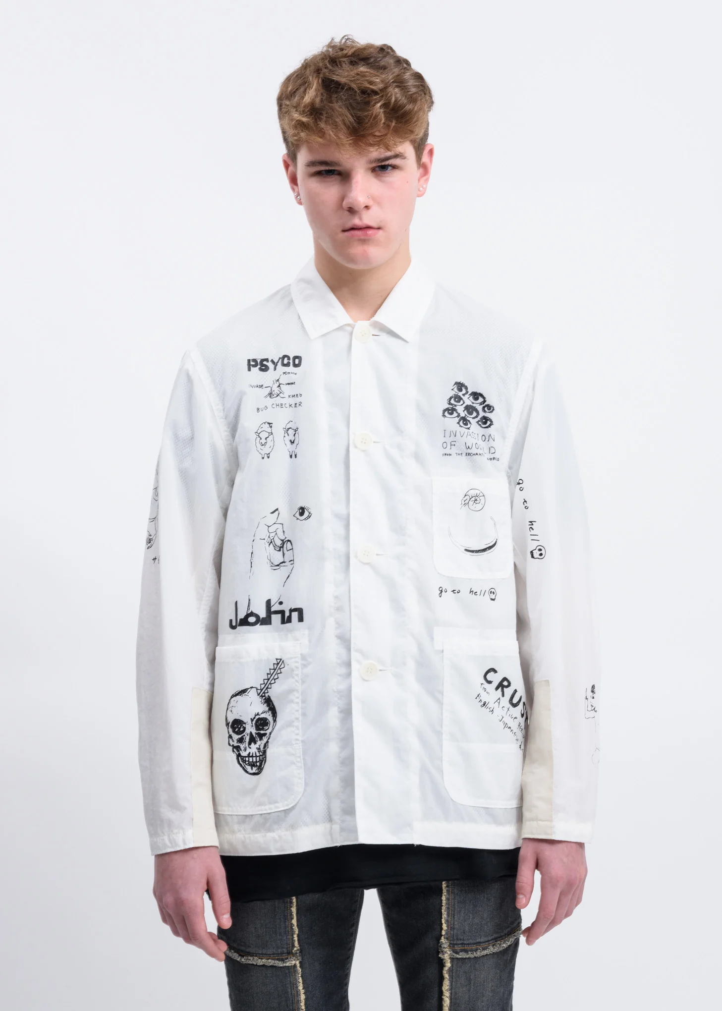 White Yuji Okamoto Graphic Print Jacket