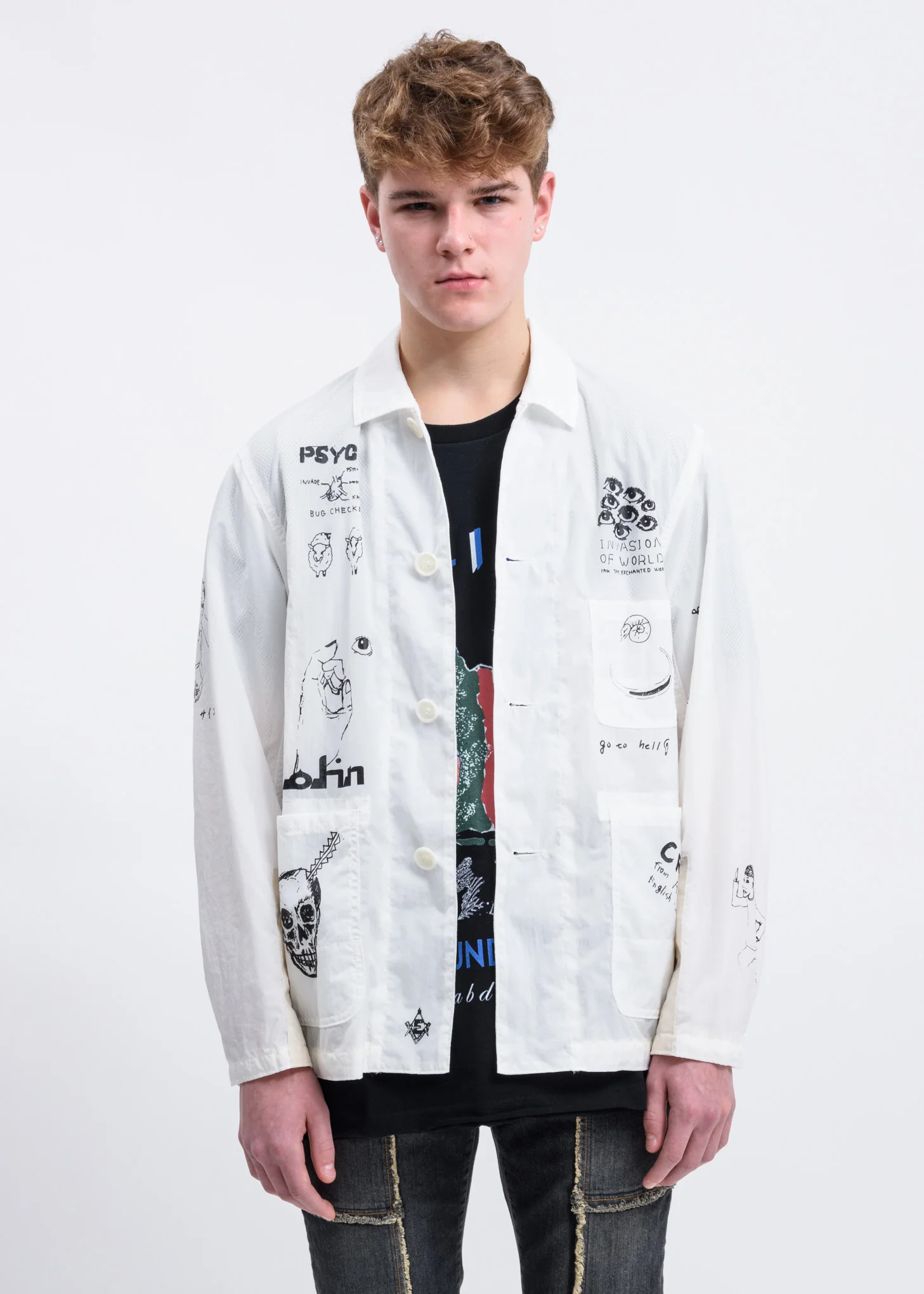 White Yuji Okamoto Graphic Print Jacket - Image 7