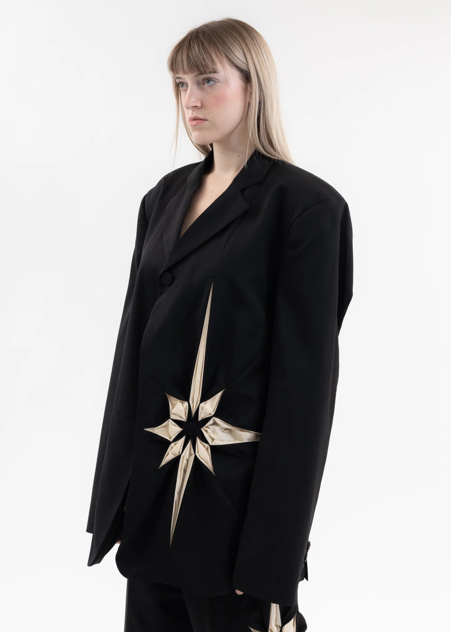 BLACK ORIGAMI FLOWER BLAZER - Image 2