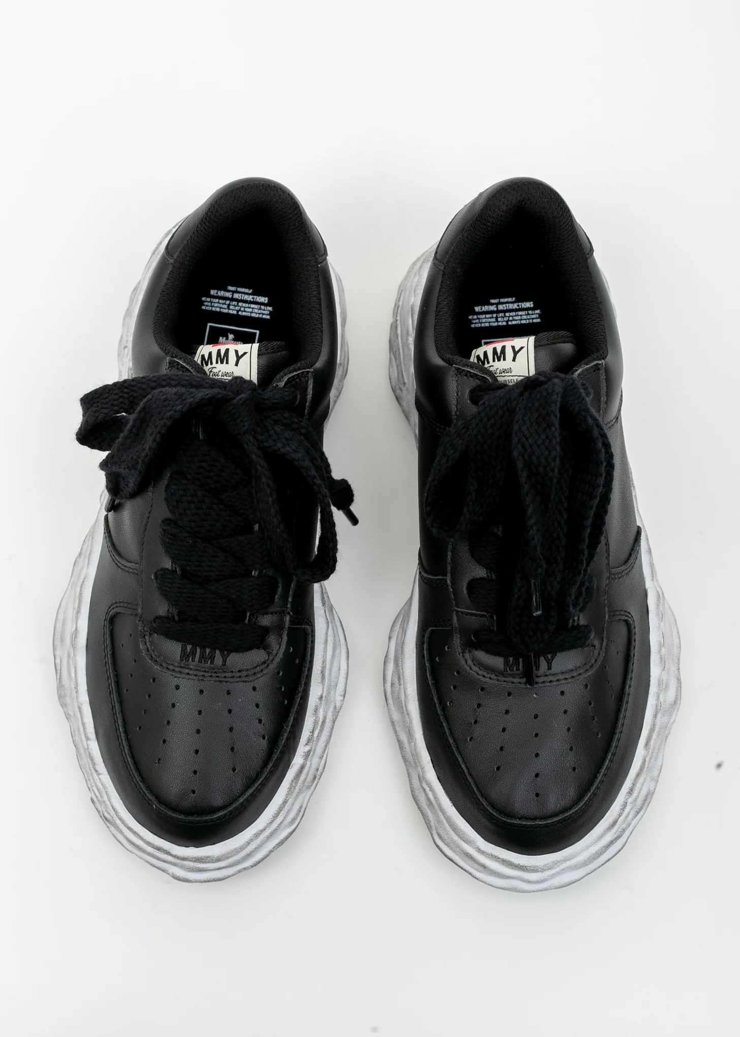 Black Original Distressed Effect Sole Leather Sneaker (WAYNE LOW) - Image 2