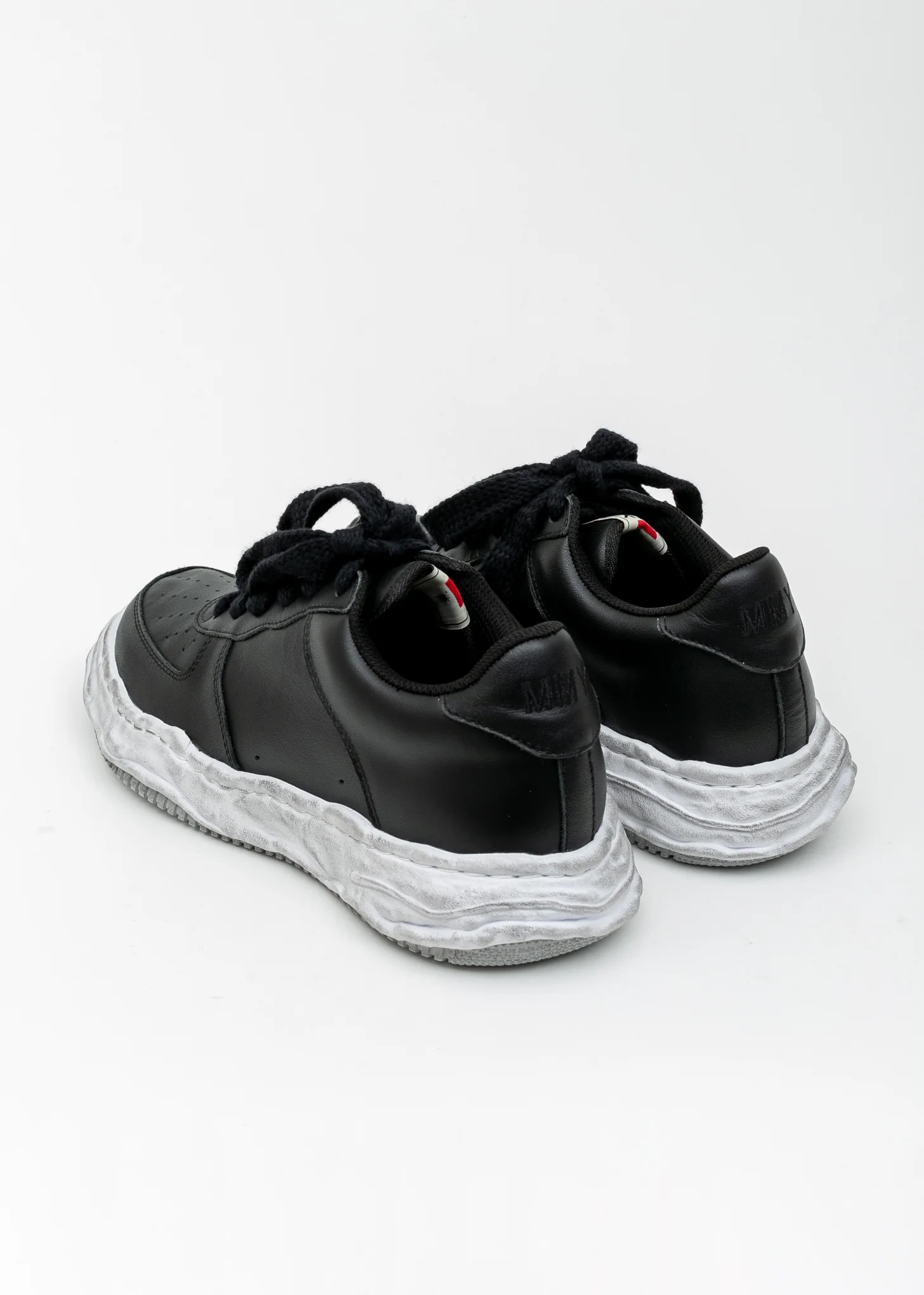 Black Original Distressed Effect Sole Leather Sneaker (WAYNE LOW) - Image 3