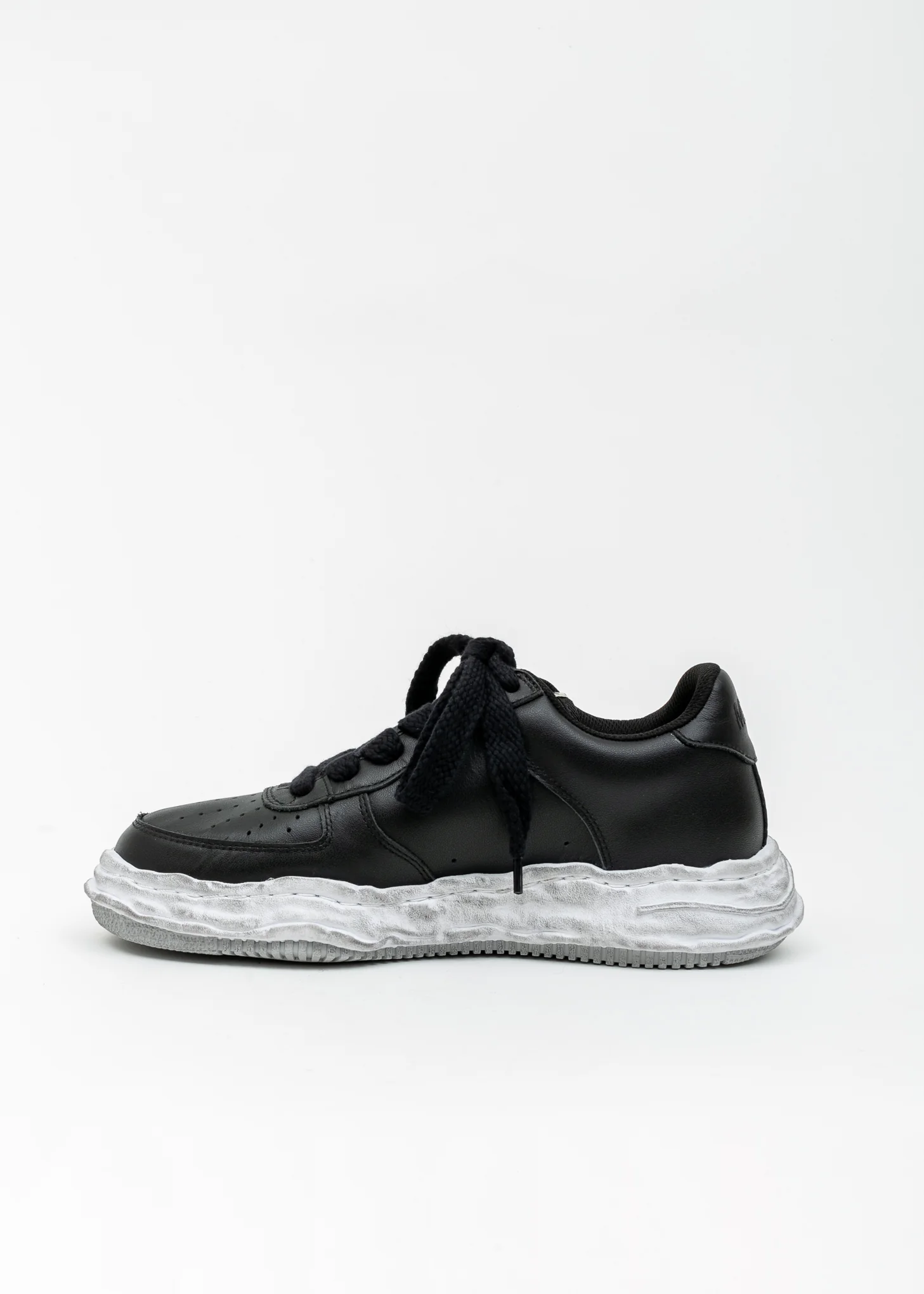 Black Original Distressed Effect Sole Leather Sneaker (WAYNE LOW) - Image 4