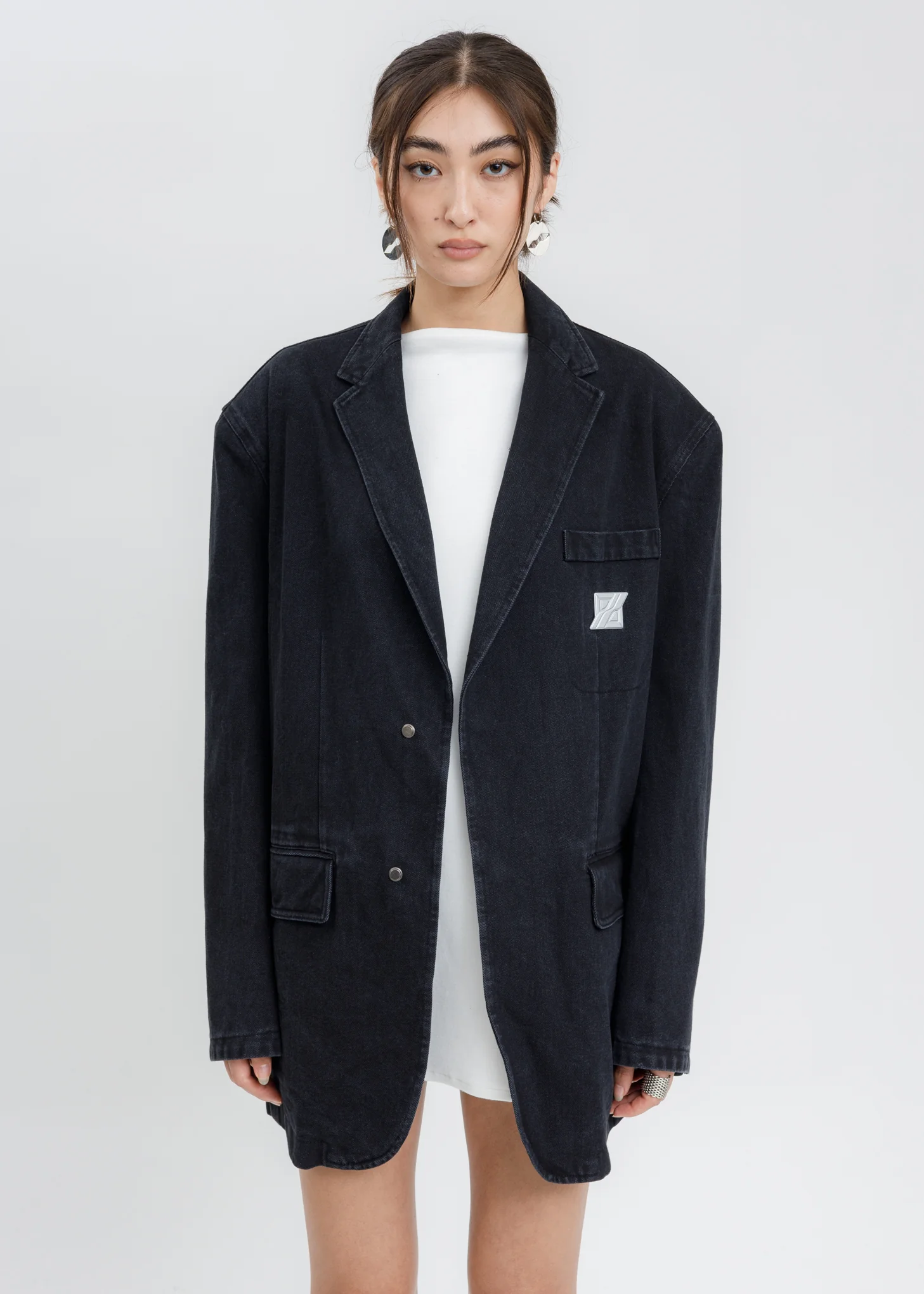 Black Over Sized Washed Denim Blazer - Image 5