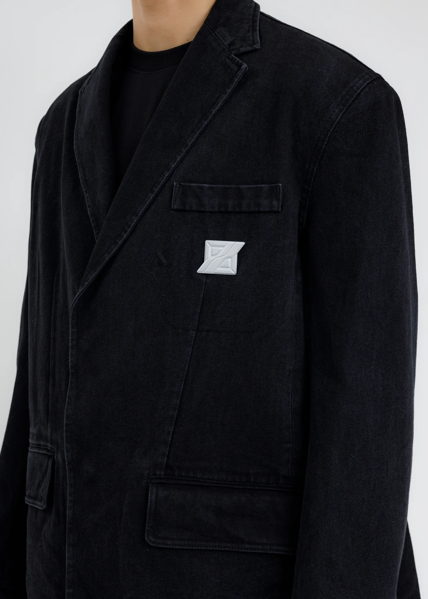 Black Over Sized Washed Denim Blazer - Image 2