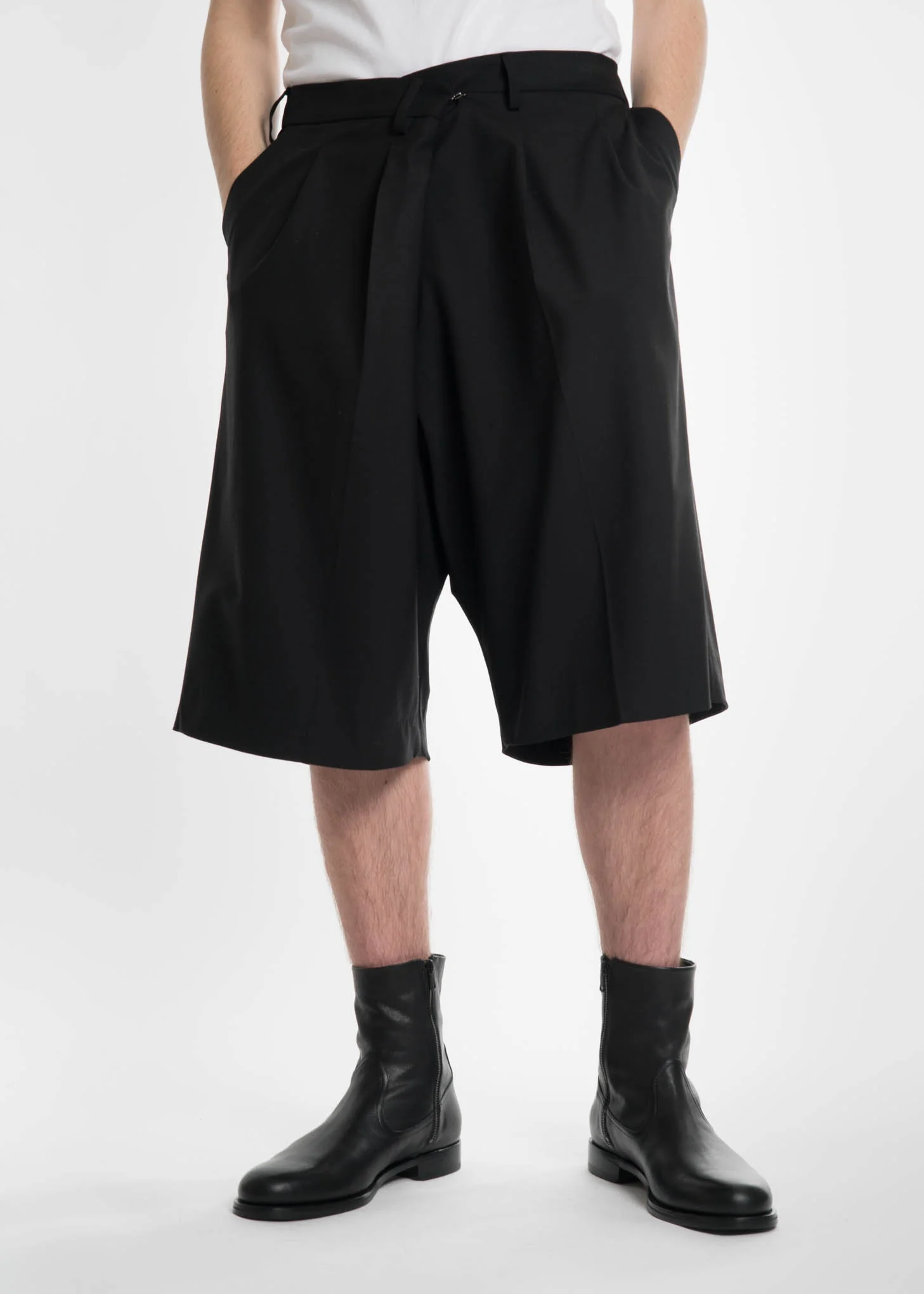 Black Overlap Dress Shorts