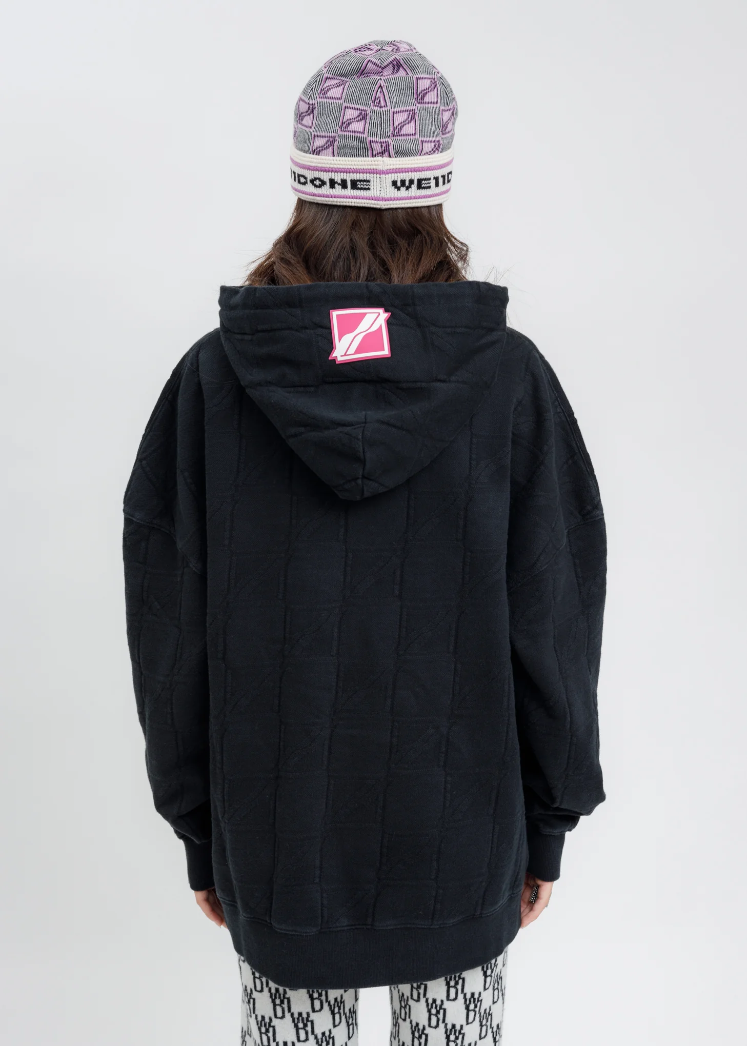 Black Oversized All Over Jacquard Zurry Hoodie - Image 4
