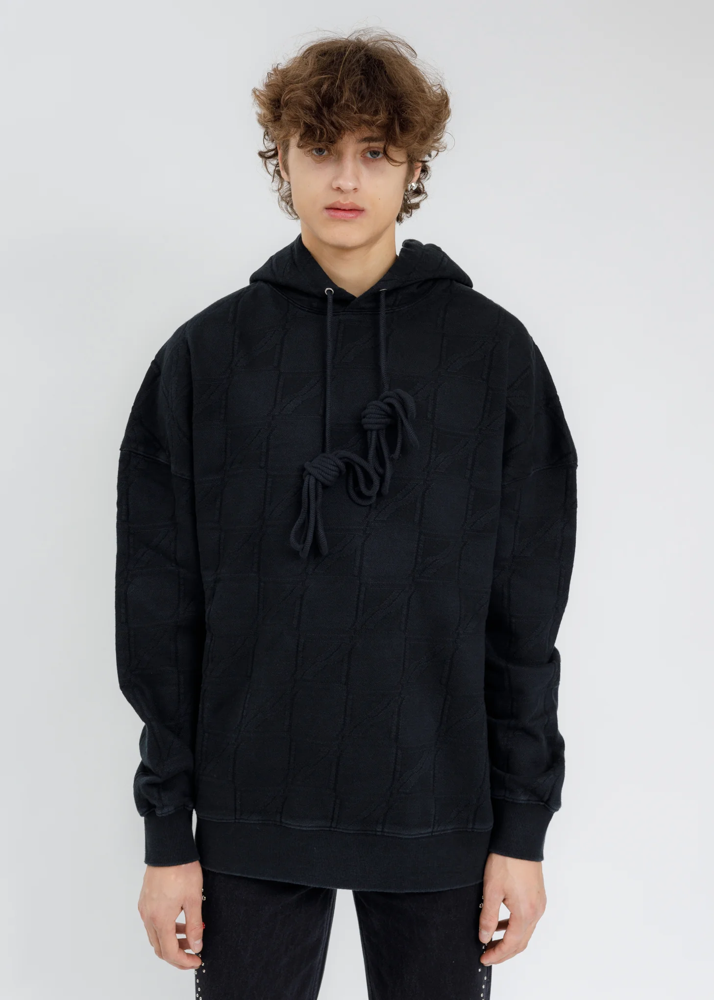 Black Oversized All Over Jacquard Zurry Hoodie