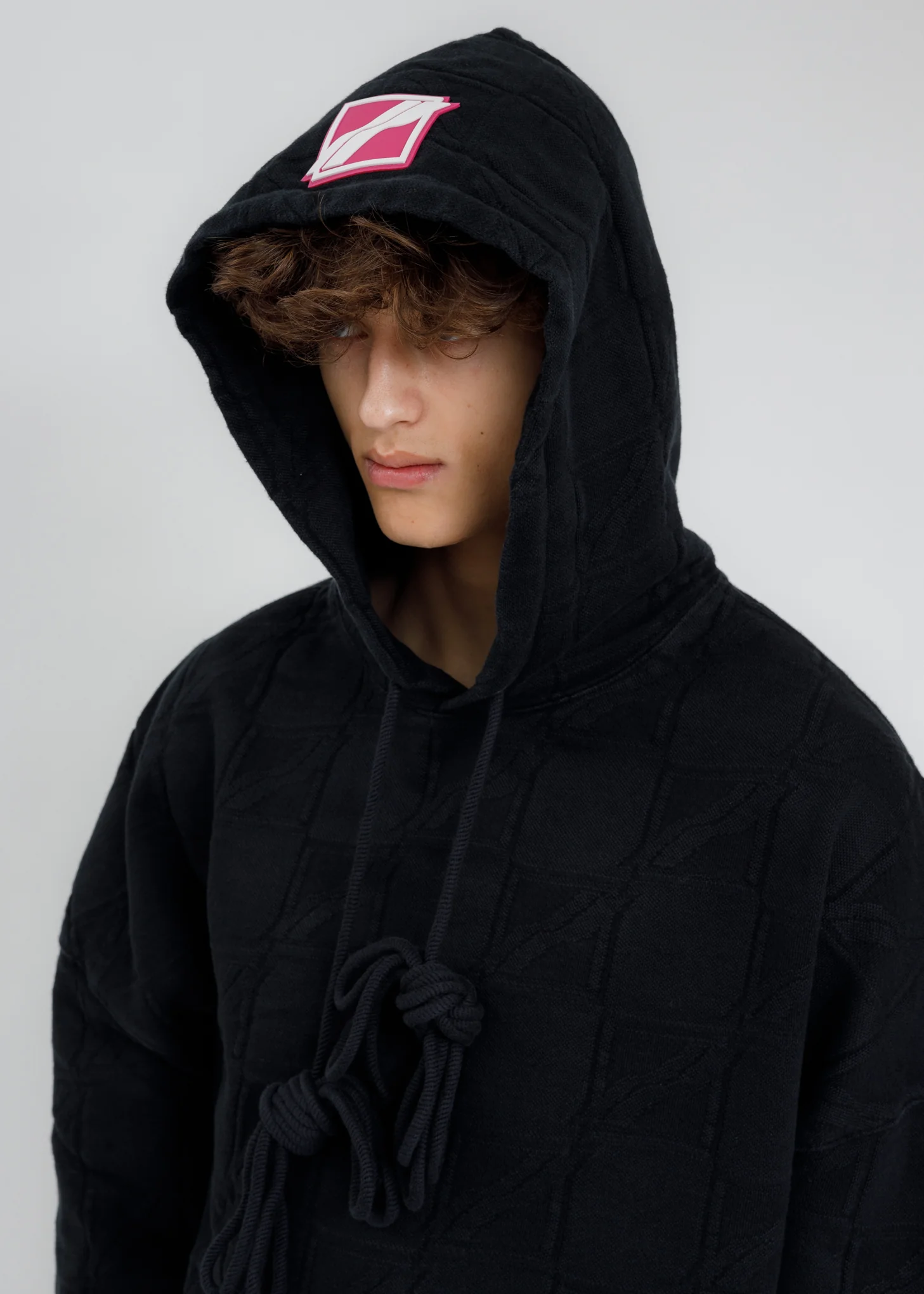 Black Oversized All Over Jacquard Zurry Hoodie - Image 2
