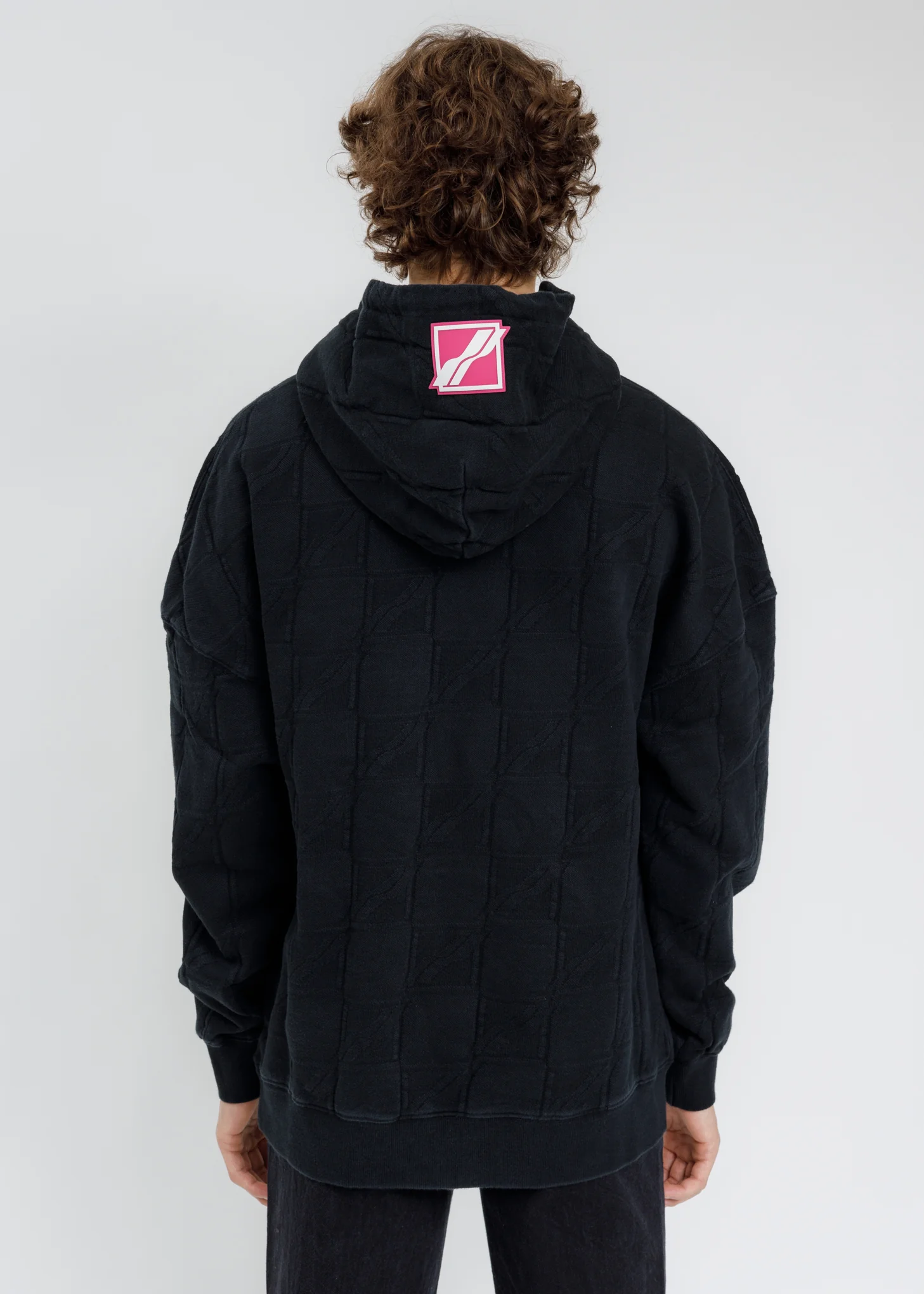 Black Oversized All Over Jacquard Zurry Hoodie - Image 3