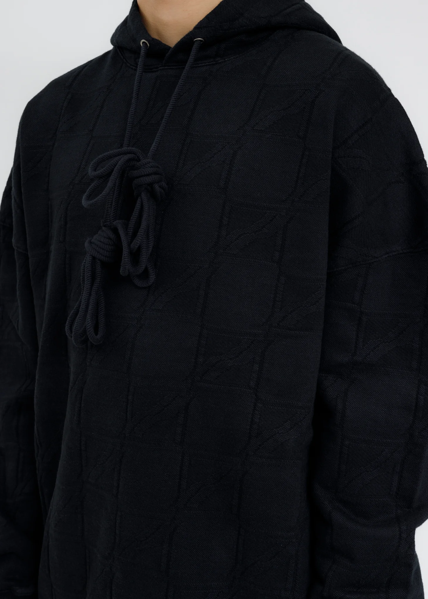 Black Oversized All Over Jacquard Zurry Hoodie - Image 4