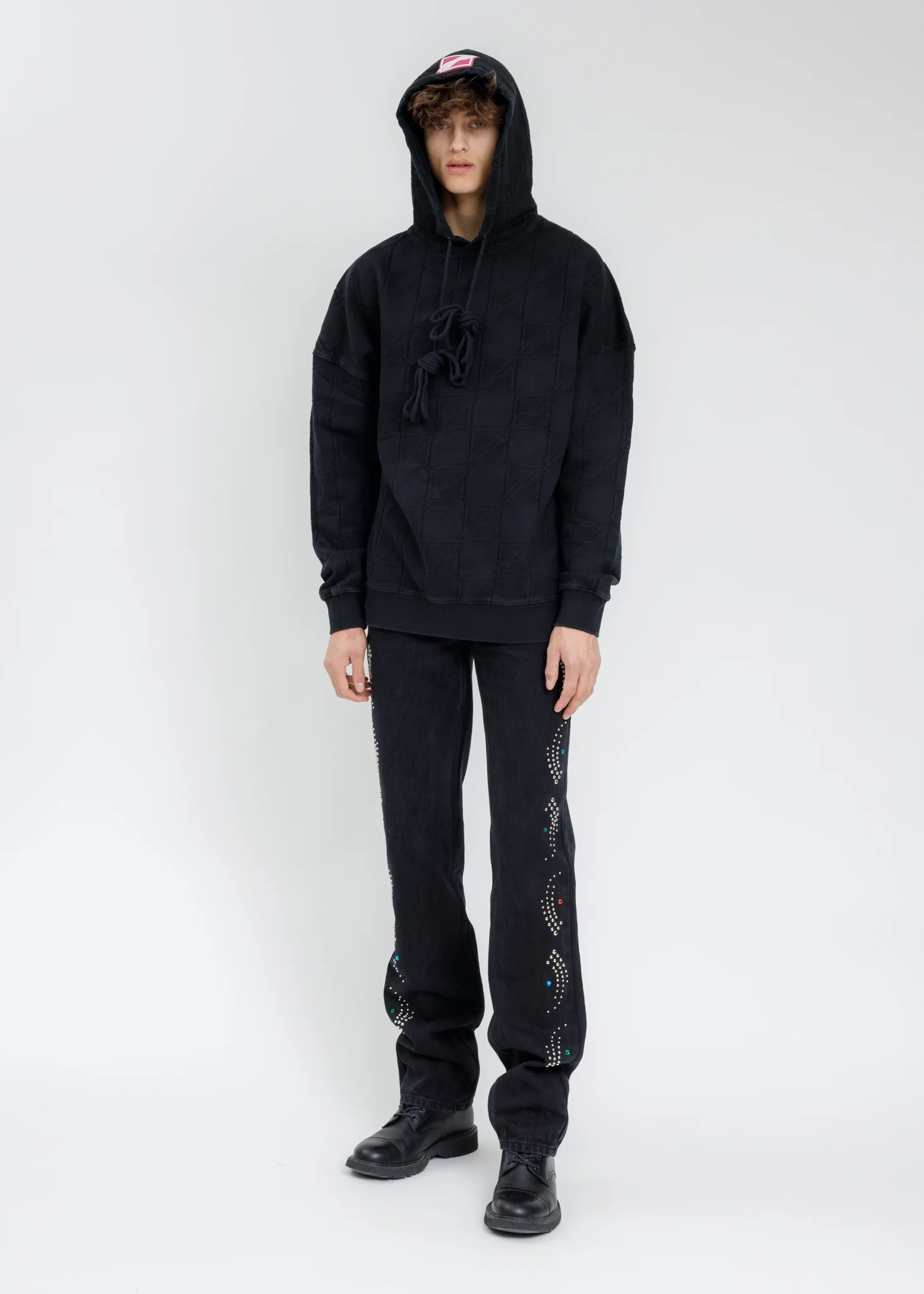 Black Oversized All Over Jacquard Zurry Hoodie - Image 5
